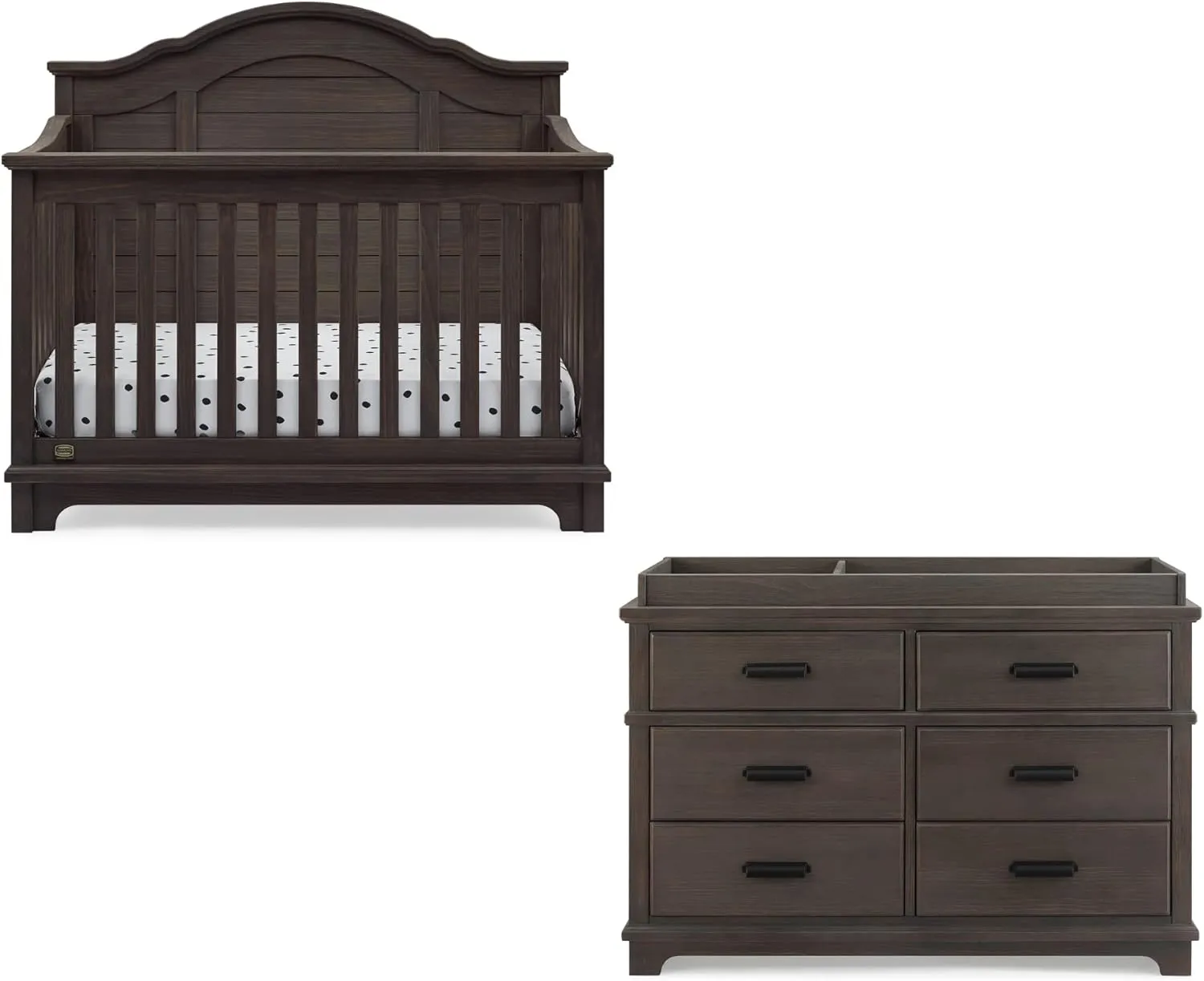 Simmons Kids Asher Crib and Dresser Nursery Furniture – 6-in-1 Convertible Crib with Toddler Rail | Fully Assembled 6 Drawer Dresser with Changing Top | Greenguard Gold Certified | Rustic Grey