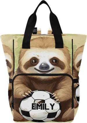 Sinestour Sloth Soccer Football Custom Diaper Bag Backpack Personalized Name Baby Bag for Boys Girls Toddler Multifunction Travel Maternity Back Pack for Mom Dad with Stroller Straps