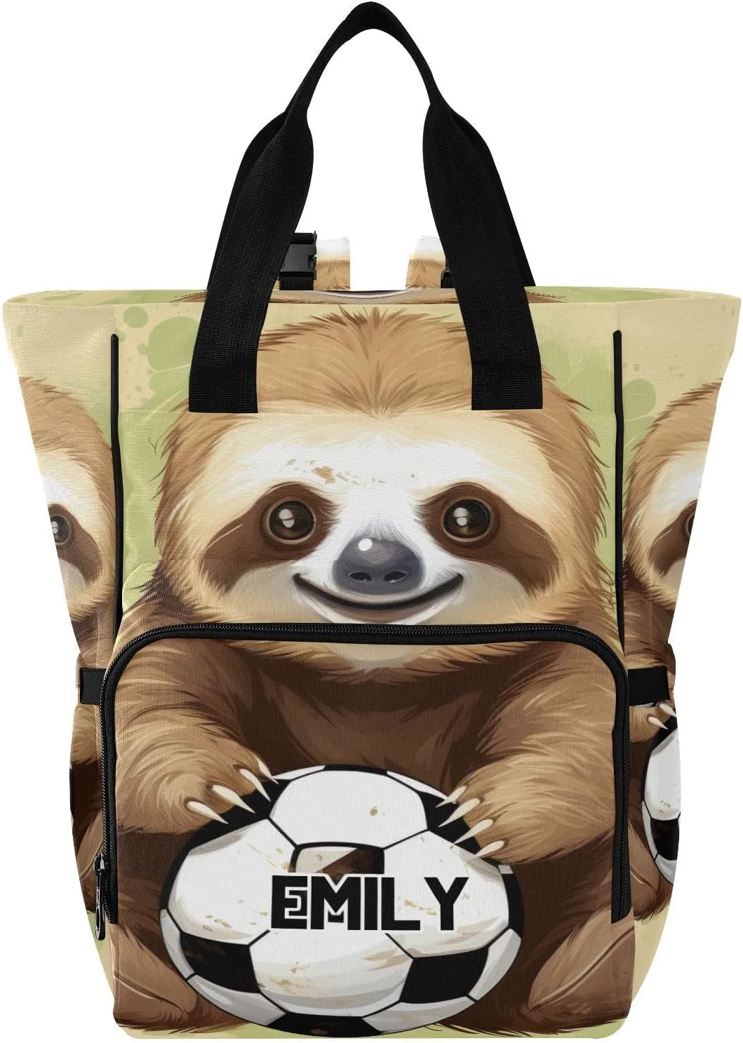 Sinestour Sloth Soccer Football Custom Diaper Bag Backpack Personalized Name Baby Bag for Boys Girls Toddler Multifunction Travel Maternity Back Pack for Mom Dad with Stroller Straps