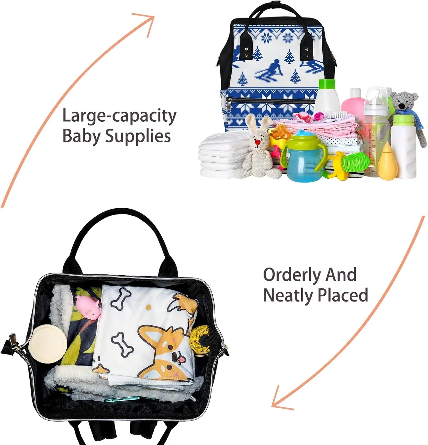 Ski Knit Pattern Diaper Bag Backpack Waterproof Backpack Baby Nappy Changing Bag for Travel Large Capacity Durable and Stylish for Woman