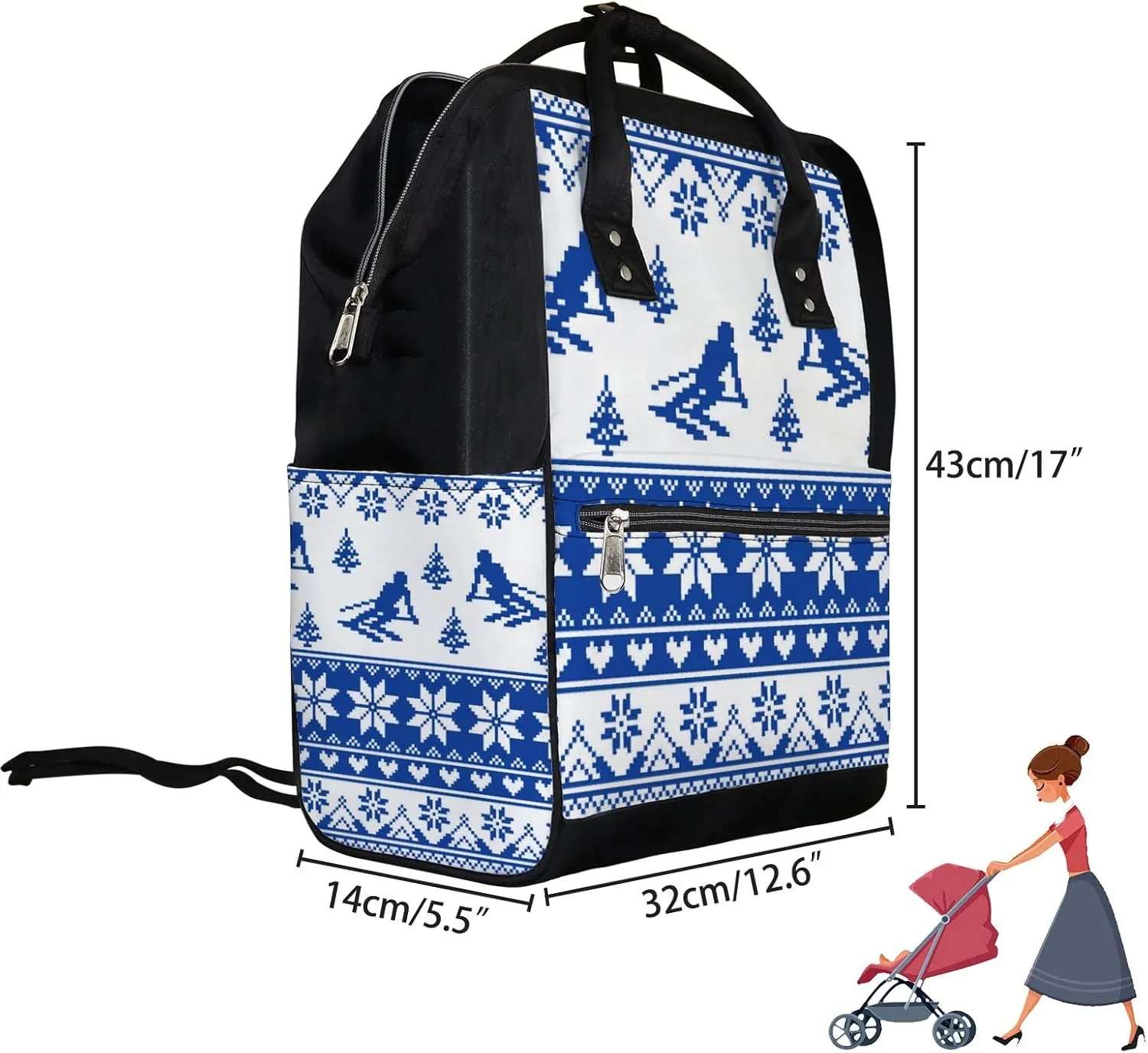 Ski Knit Pattern Diaper Bag Backpack Waterproof Backpack Baby Nappy Changing Bag for Travel Large Capacity Durable and Stylish for Woman