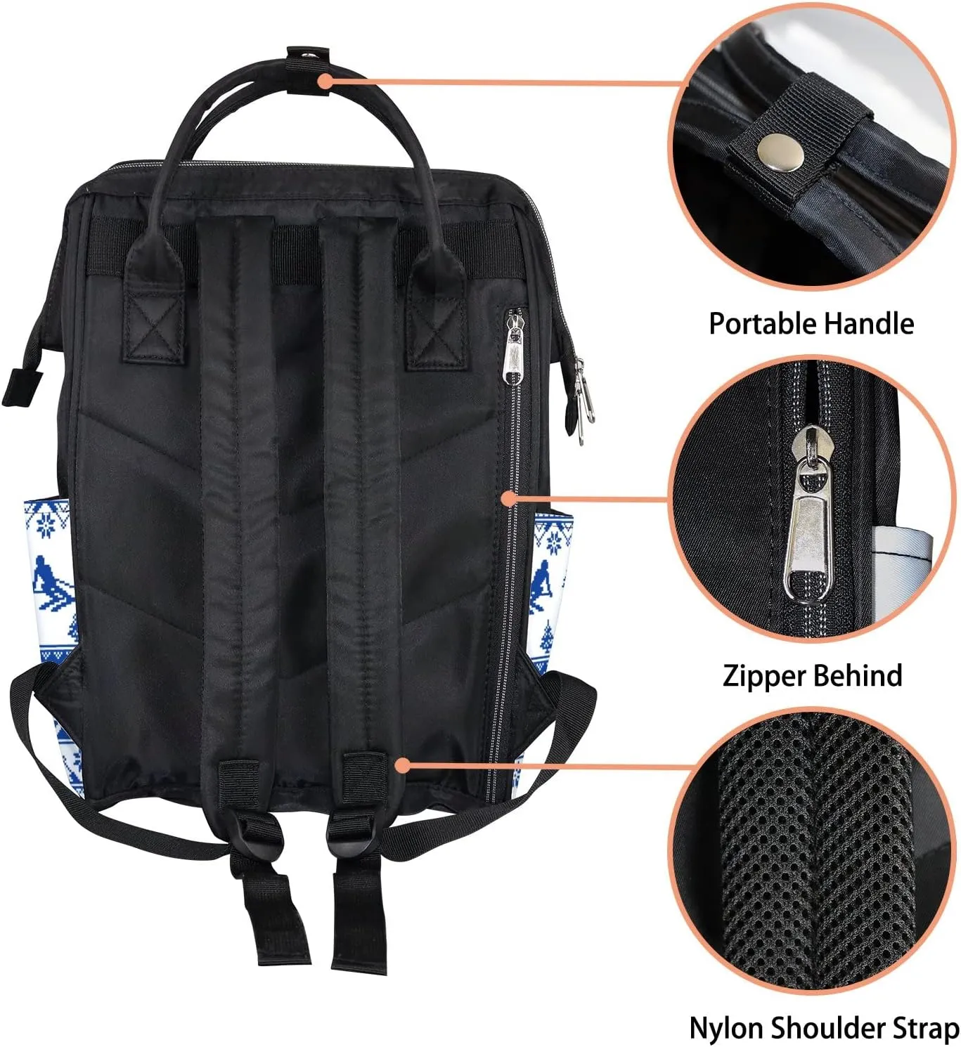 Ski Knit Pattern Diaper Bag Backpack Waterproof Backpack Baby Nappy Changing Bag for Travel Large Capacity Durable and Stylish for Woman