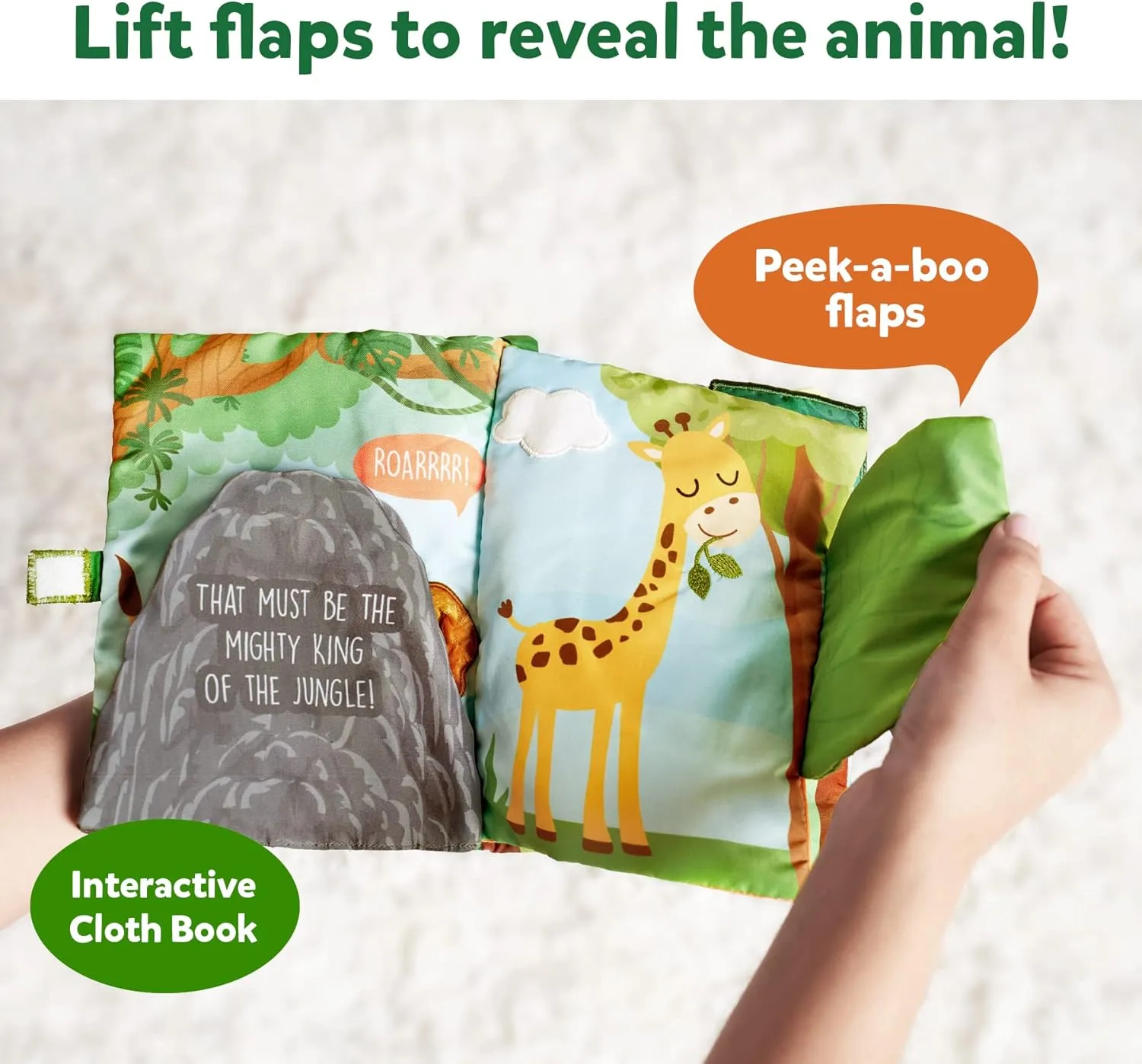 Skillmatics Peek-A-Boo Jungle Book - Soft Cloth Book for Baby, Infant & Toddler Toys, Crinkle Pages for Sensory Play, Gifts for Ages 6 Months and Up