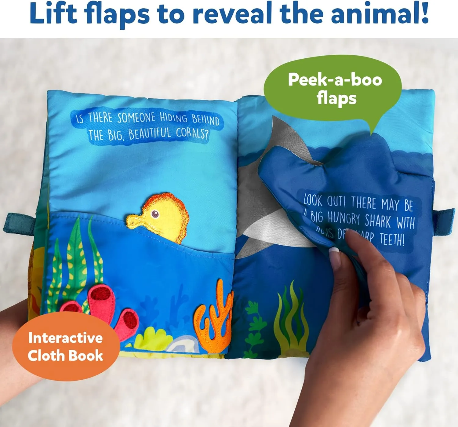 Skillmatics Peek-A-Boo Underwater Animal Book - Soft Cloth Book for Baby, Crinkle Pages for Sensory Play, Toddler Toys, Gifts for Ages 6 Months and Up