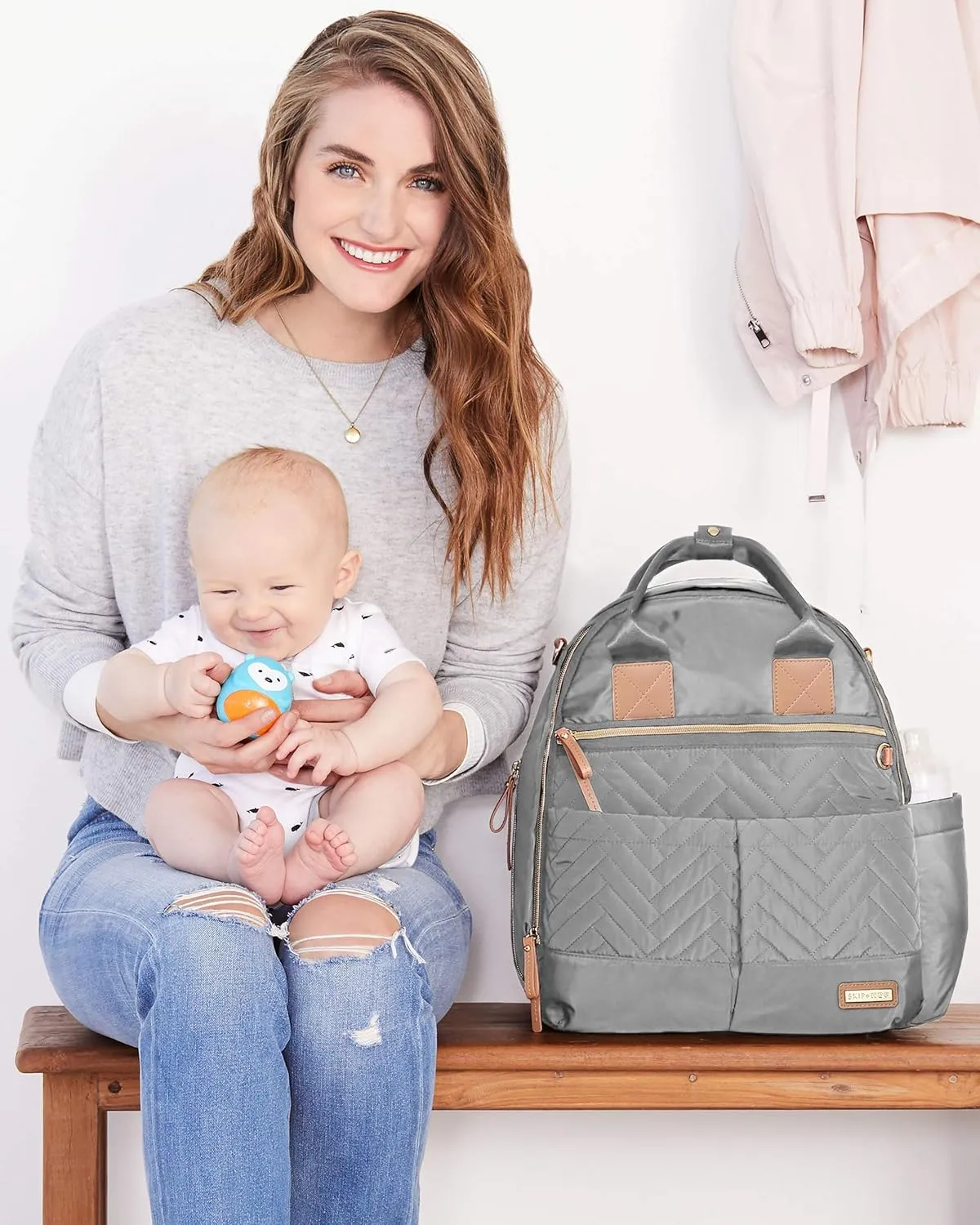 Skip Hop Diaper Bag Backpack: Suite 6-in-1 Diaper Backpack Set, Multi-Function Baby Travel Bag with Changing Pad, Stroller Straps, Bottle Bag and Pacifier Pocket, Dove Grey