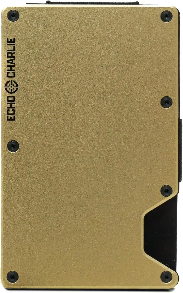 Slim Minimalist Wallet for Men and Women | RFID Blocking Front Pocket Metal Wallet Card Holder | with Removable Money Clip and Cash Strap | Aluminum, Desert Metallic