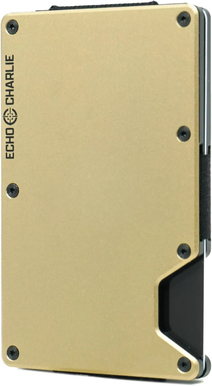 Slim Minimalist Wallet for Men and Women | RFID Blocking Front Pocket Metal Wallet Card Holder | with Removable Money Clip and Cash Strap | Aluminum, Desert Metallic