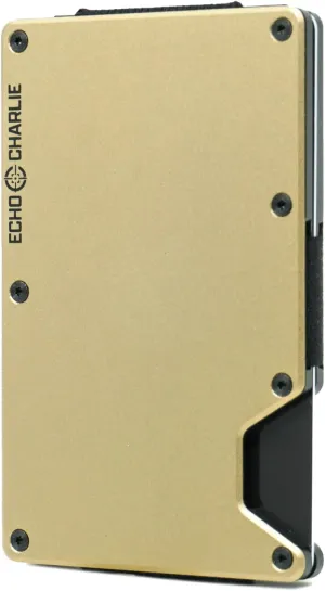 Slim Minimalist Wallet for Men and Women | RFID Blocking Front Pocket Metal Wallet Card Holder | with Removable Money Clip and Cash Strap | Aluminum, Desert Metallic