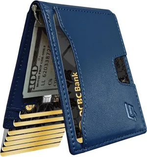 Slim Minimalist Wallet for Men- Money Clip Wallet | Bifold Men Wallets | RFID Blocking Wallet | Genuine Leather Wallets for Men | 12 Card Holder Mens Wallet | Mens Front Pocket wallet