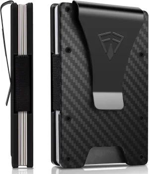 Slim Minimalist Wallet for Men with Money Clip - 15 Credit Card Holder RFID Wallet for Men - Front Pocket Mens Wallet with Compact Design - Easy to Access for Cards - Ideal Gift for Him(Carbon Fiber)