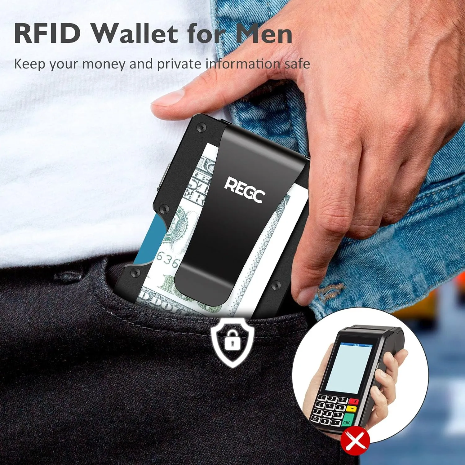 Slim Wallet for Men, Metal Money Clip Wallet, RFID Blocking Minimalist Wallet, Pocket Cash Credit Card Holder for Men (New, Black)