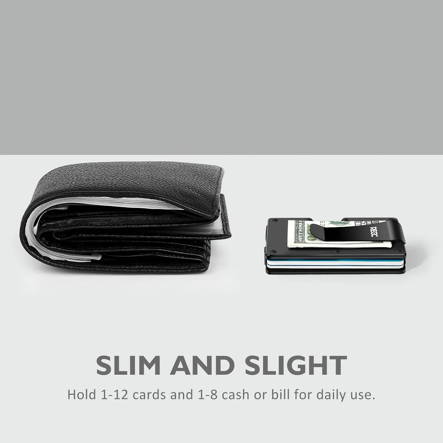 Slim Wallet for Men, Metal Money Clip Wallet, RFID Blocking Minimalist Wallet, Pocket Cash Credit Card Holder for Men (New, Black)