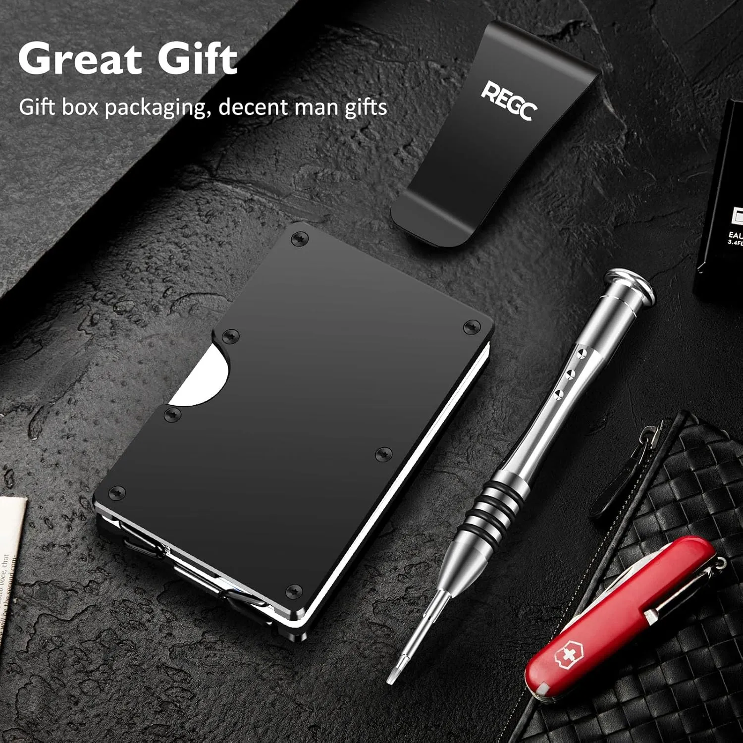 Slim Wallet for Men, Metal Money Clip Wallet, RFID Blocking Minimalist Wallet, Pocket Cash Credit Card Holder for Men (New, Black)