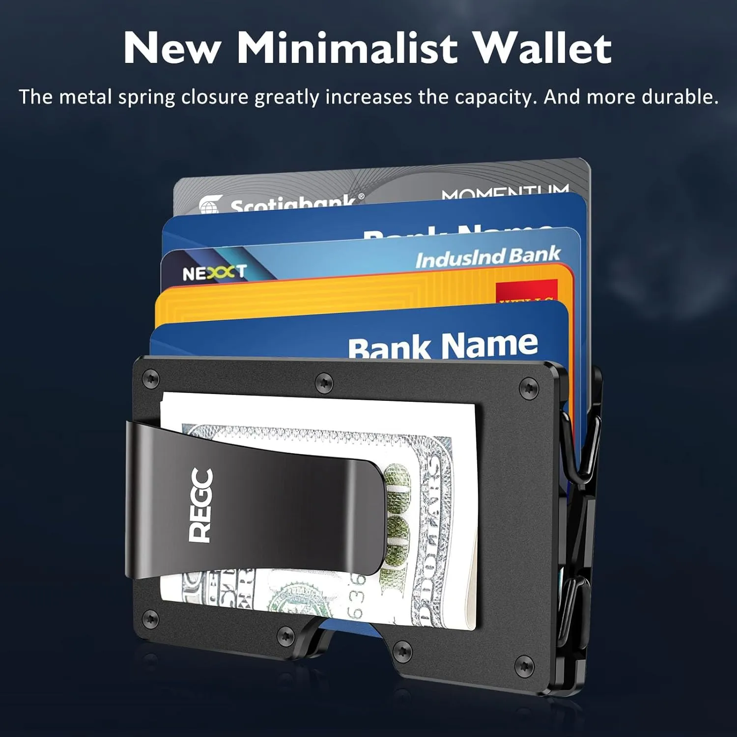 Slim Wallet for Men, Metal Money Clip Wallet, RFID Blocking Minimalist Wallet, Pocket Cash Credit Card Holder for Men (New, Black)