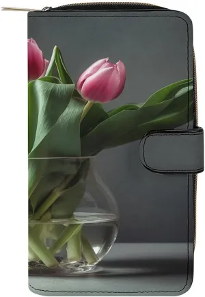 Slim Wallet for Women Men Leather Wallet,Flowers Grow in A Bottle Credit Card Holder Clutch Purses for Women, Available in Multiple Styles