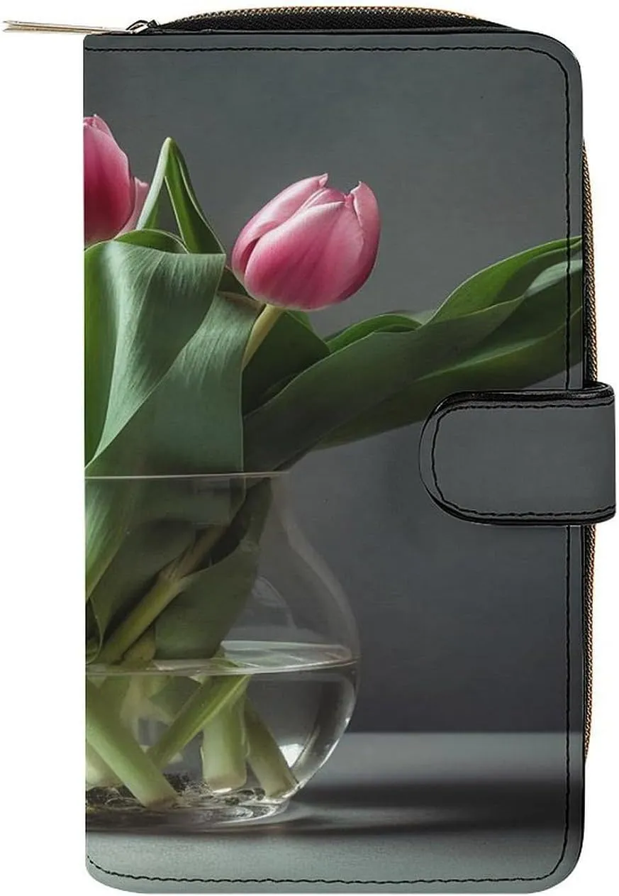 Slim Wallet for Women Men Leather Wallet,Flowers Grow in A Bottle Credit Card Holder Clutch Purses for Women, Available in Multiple Styles