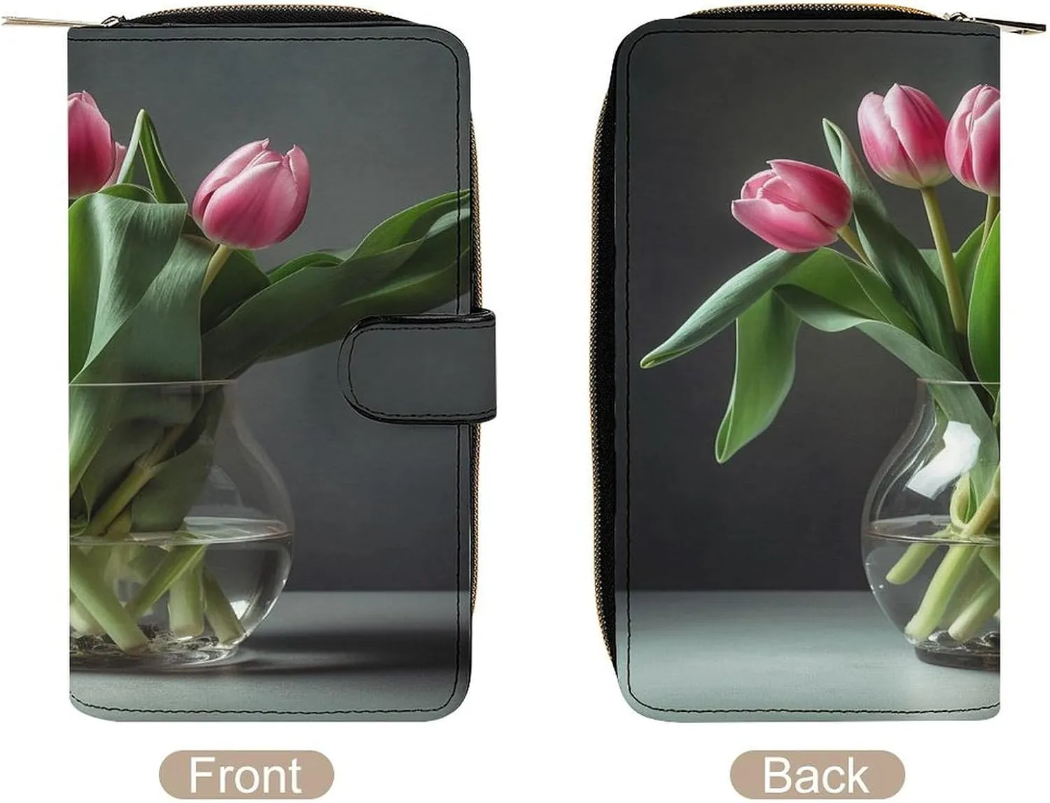 Slim Wallet for Women Men Leather Wallet,Flowers Grow in A Bottle Credit Card Holder Clutch Purses for Women, Available in Multiple Styles