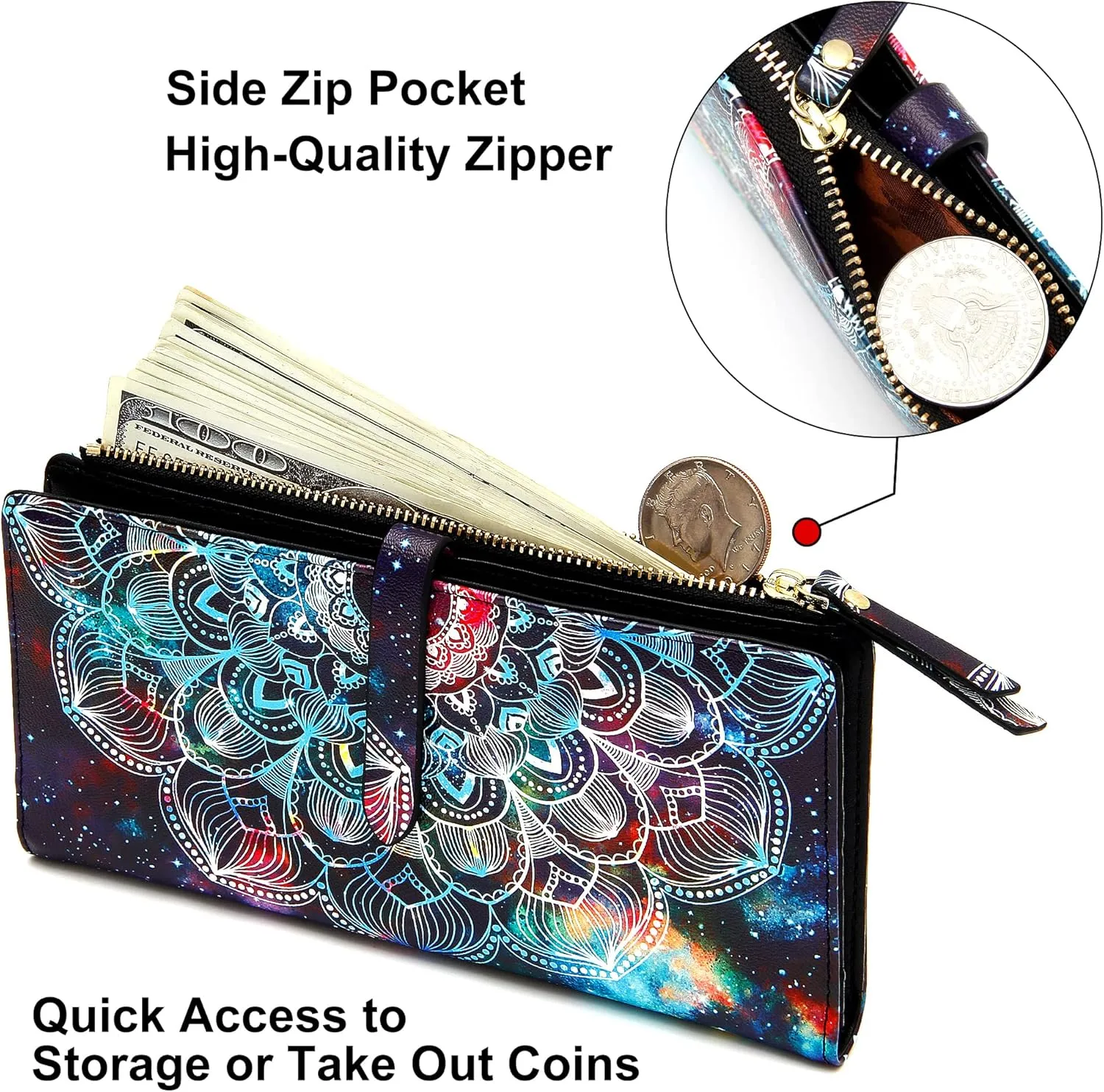 Slim Wallets for Women Credit Card Holder RFID Bifold Clutch Wallets Checkbook with Zipper Pocket