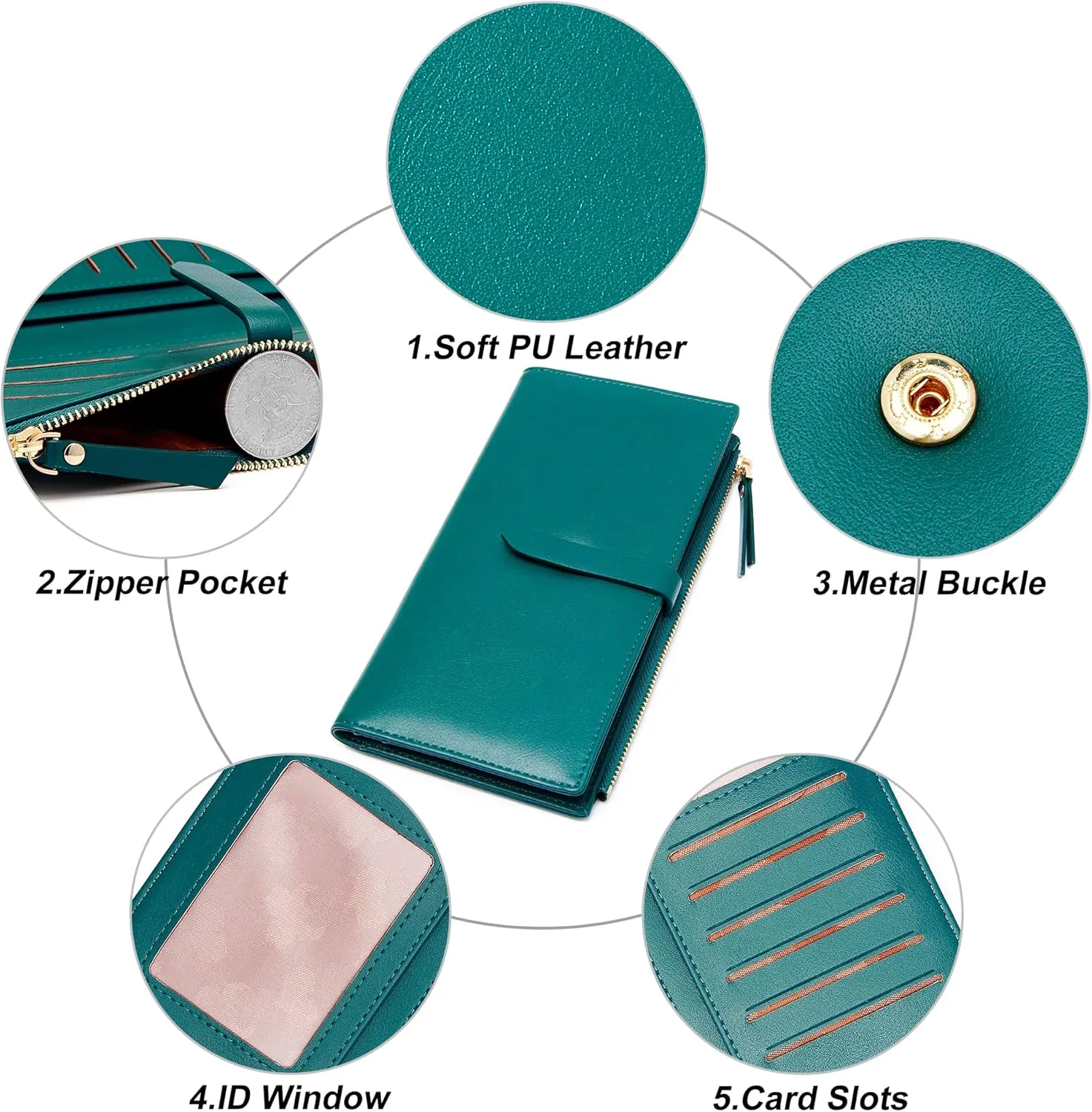 Slim Wallets for Women Credit Card Holder RFID Bifold Clutch Wallets Checkbook with Zipper Pocket