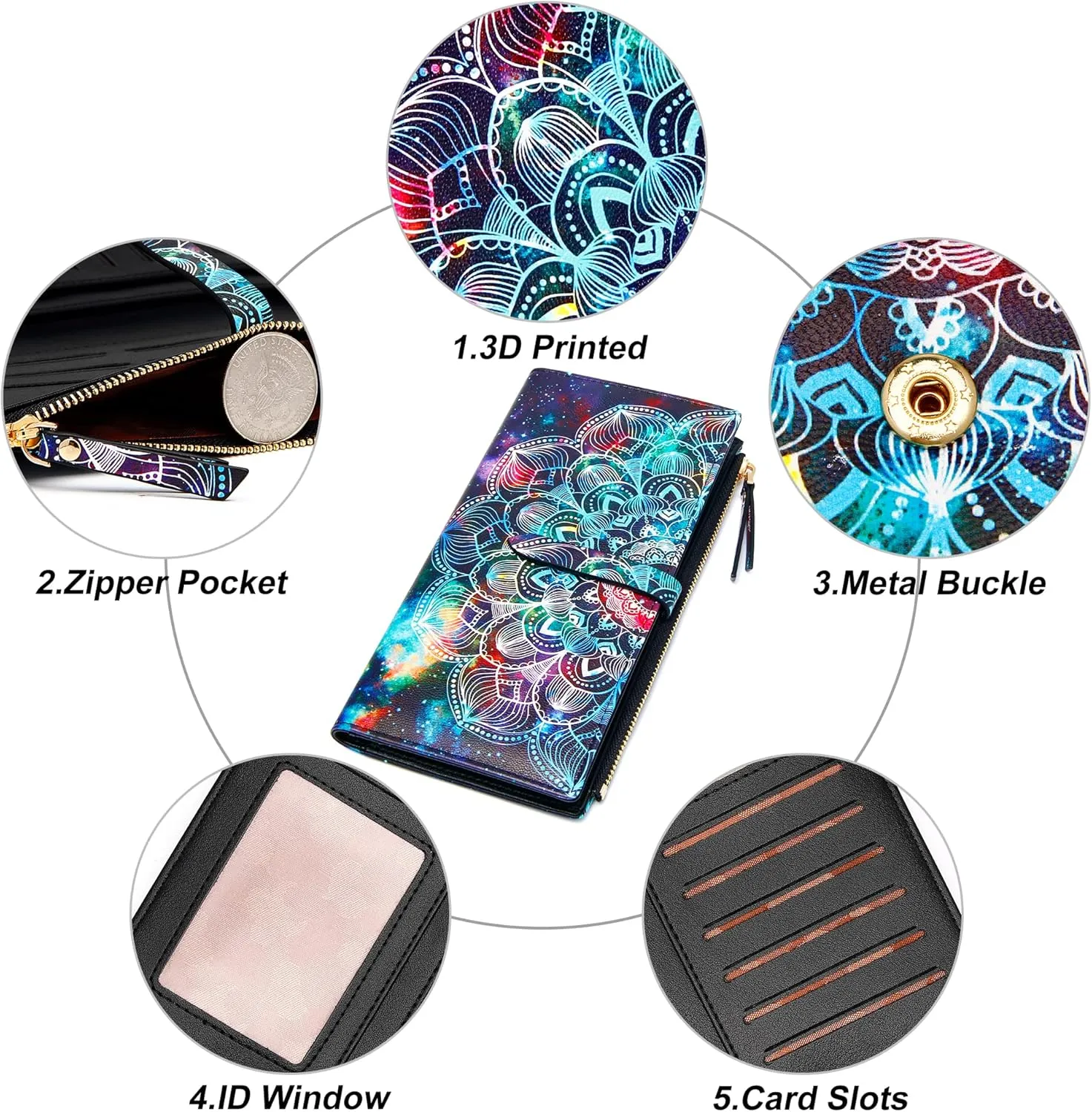 Slim Wallets for Women Credit Card Holder RFID Bifold Clutch Wallets Checkbook with Zipper Pocket