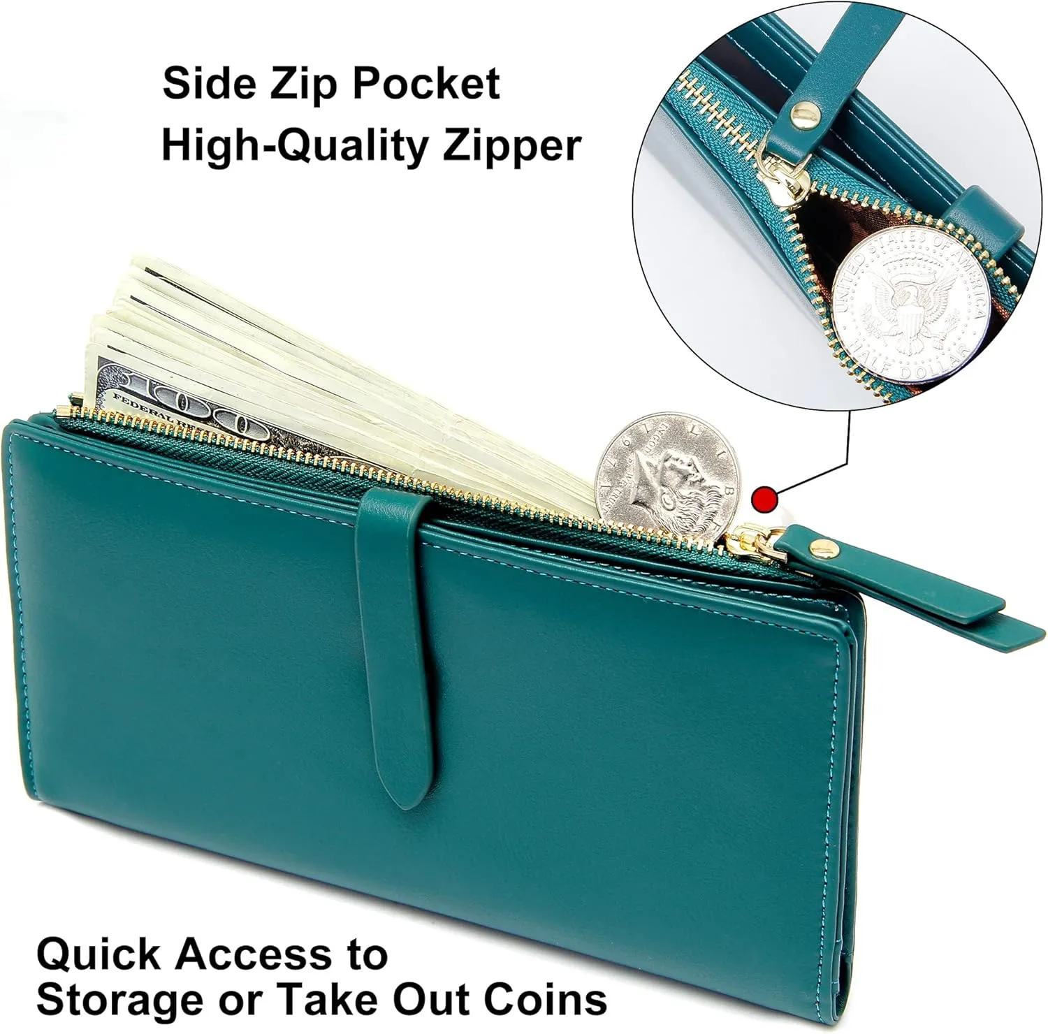 Slim Wallets for Women Credit Card Holder RFID Bifold Clutch Wallets Checkbook with Zipper Pocket