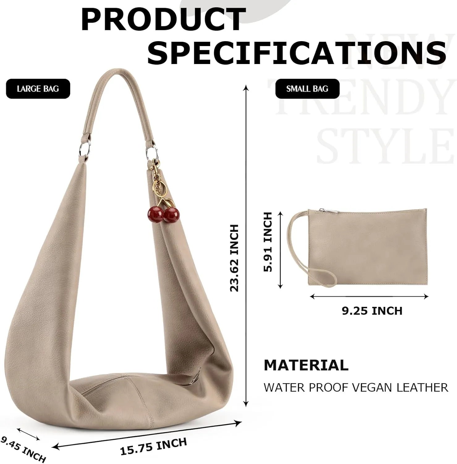 Slouchy Hobo Bags for Women Soft Vegan Leather Sling Bag Designer Shoulder Purses Top Handle Handbag with Small Purse