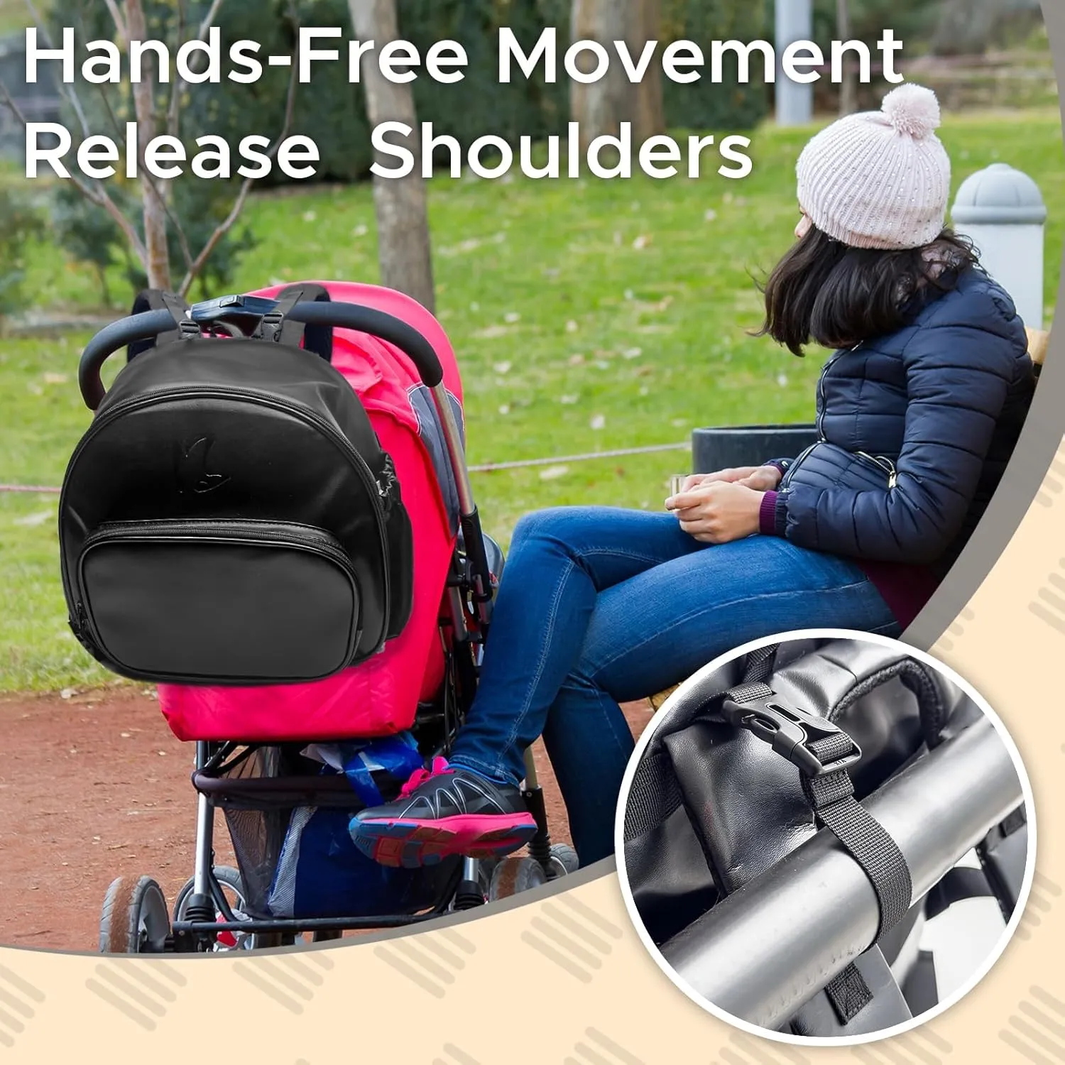 Small Diaper Backpack with 180° Opening, Small Diaper Backpack Bag with 23"*14"Changing Pad, 2*Insulated Pockets, Stroller Straps, for Excursions Short Quickly Day Out Artificial Leather