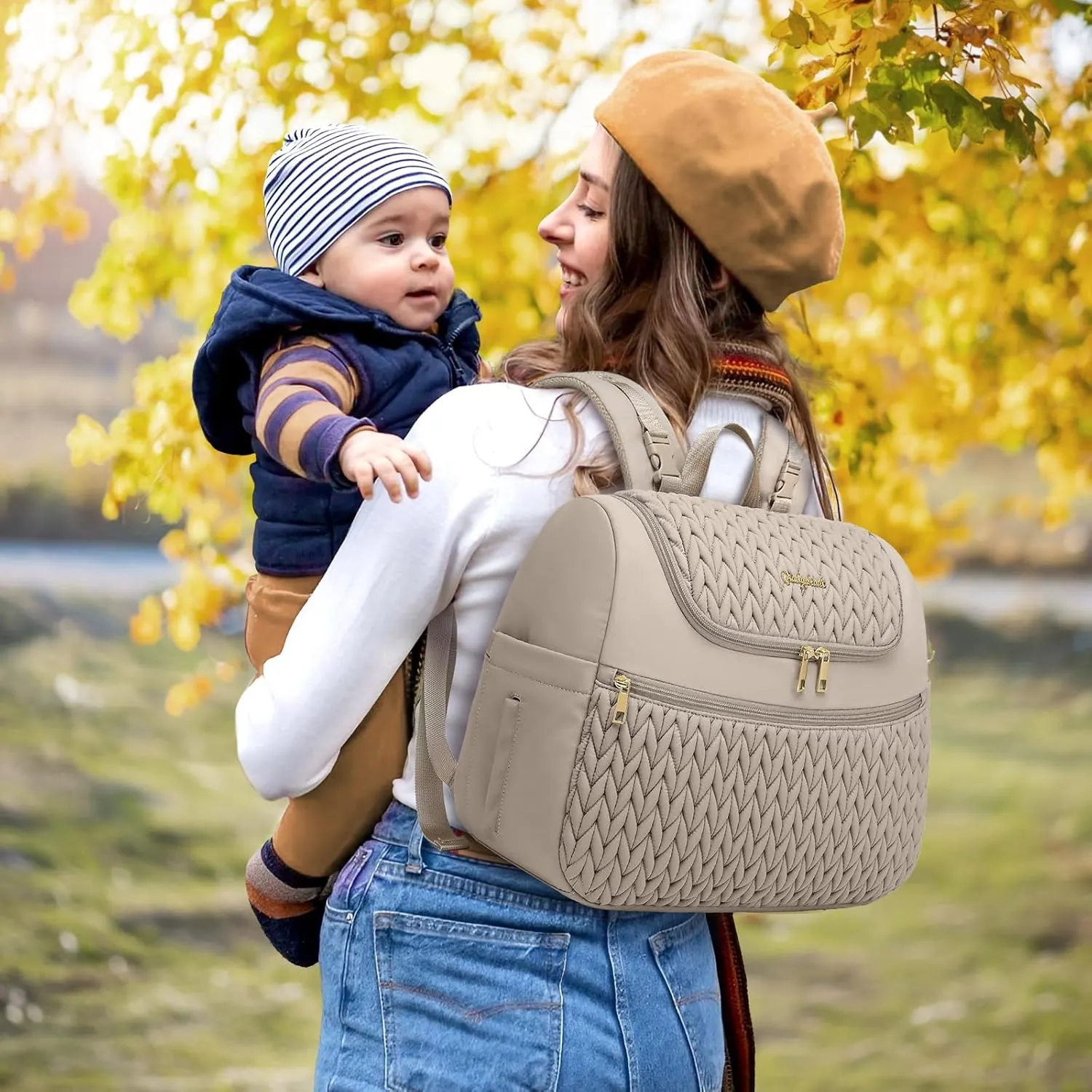 Small Diaper Bag Backpack, Mini Baby Bag, Breast Pump Backpack for Spectra S1 S2 Medela with Cooler Storage for Working Mom, Khaki