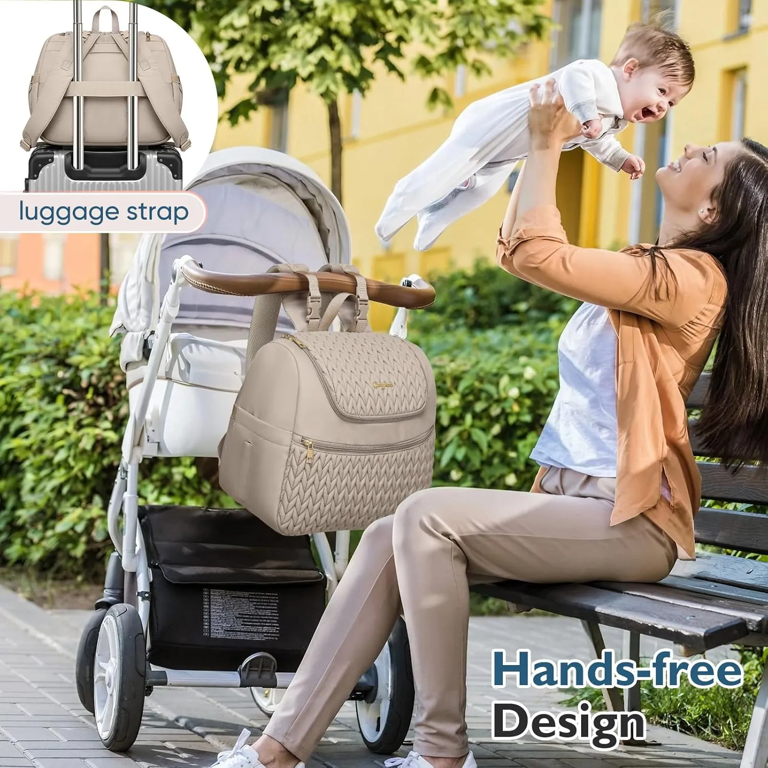 Small Diaper Bag Backpack, Mini Baby Bag, Breast Pump Backpack for Spectra S1 S2 Medela with Cooler Storage for Working Mom, Khaki