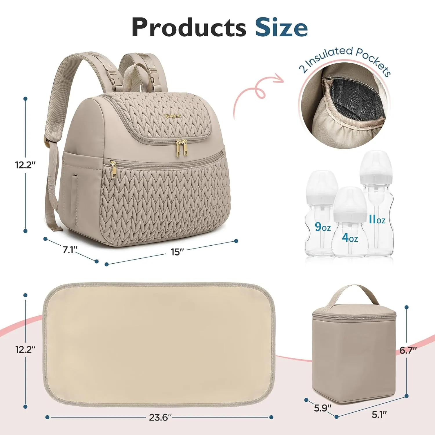 Small Diaper Bag Backpack, Mini Baby Bag, Breast Pump Backpack for Spectra S1 S2 Medela with Cooler Storage for Working Mom, Khaki