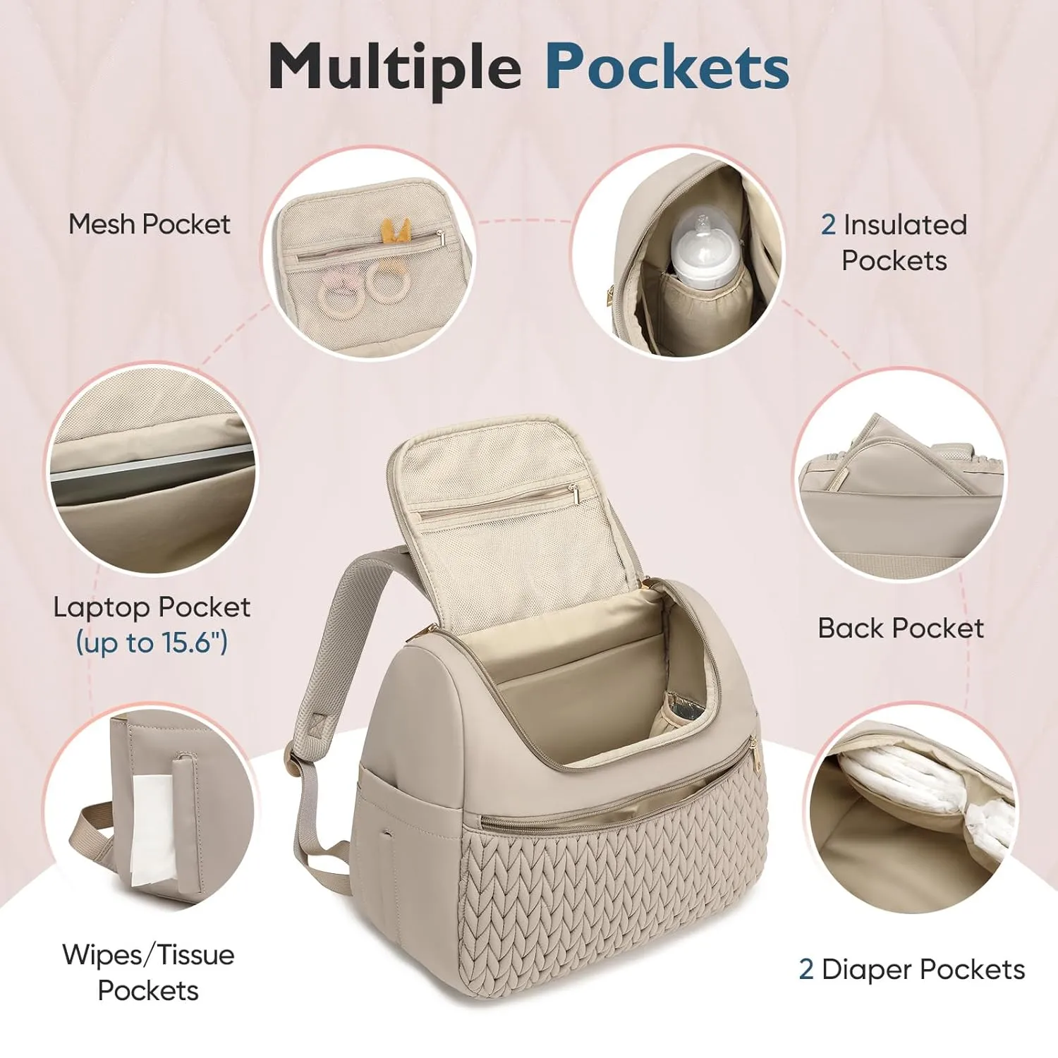 Small Diaper Bag Backpack, Mini Baby Bag, Breast Pump Backpack for Spectra S1 S2 Medela with Cooler Storage for Working Mom, Khaki