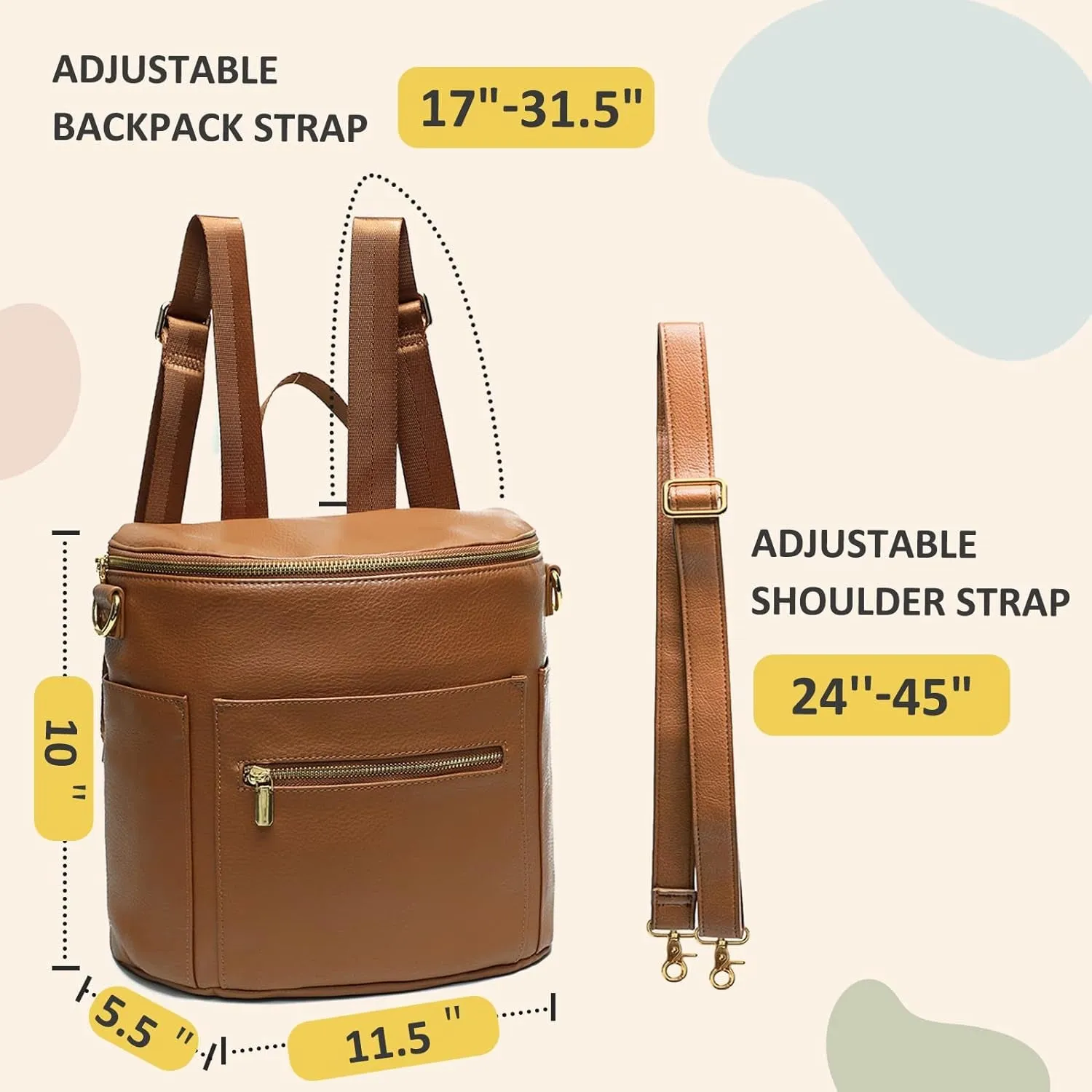 Small Diaper Bag Mini Diaper Bag by , Leather Diaper Bag Backpack with 13 Diaper Bag Organizers,2 Insulated Pockets, and Shoulder Strap(Brown)