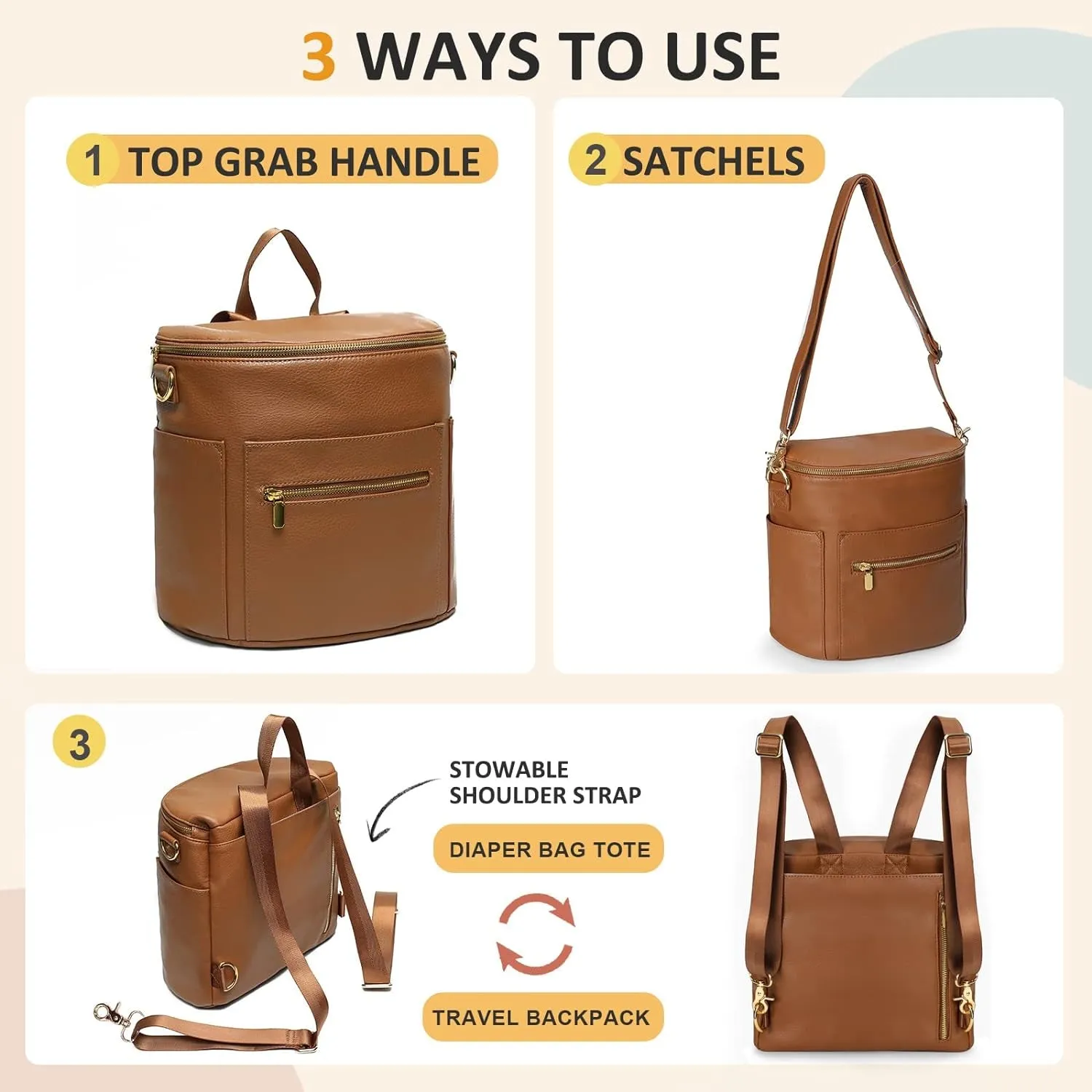 Small Diaper Bag Mini Diaper Bag by , Leather Diaper Bag Backpack with 13 Diaper Bag Organizers,2 Insulated Pockets, and Shoulder Strap(Brown)