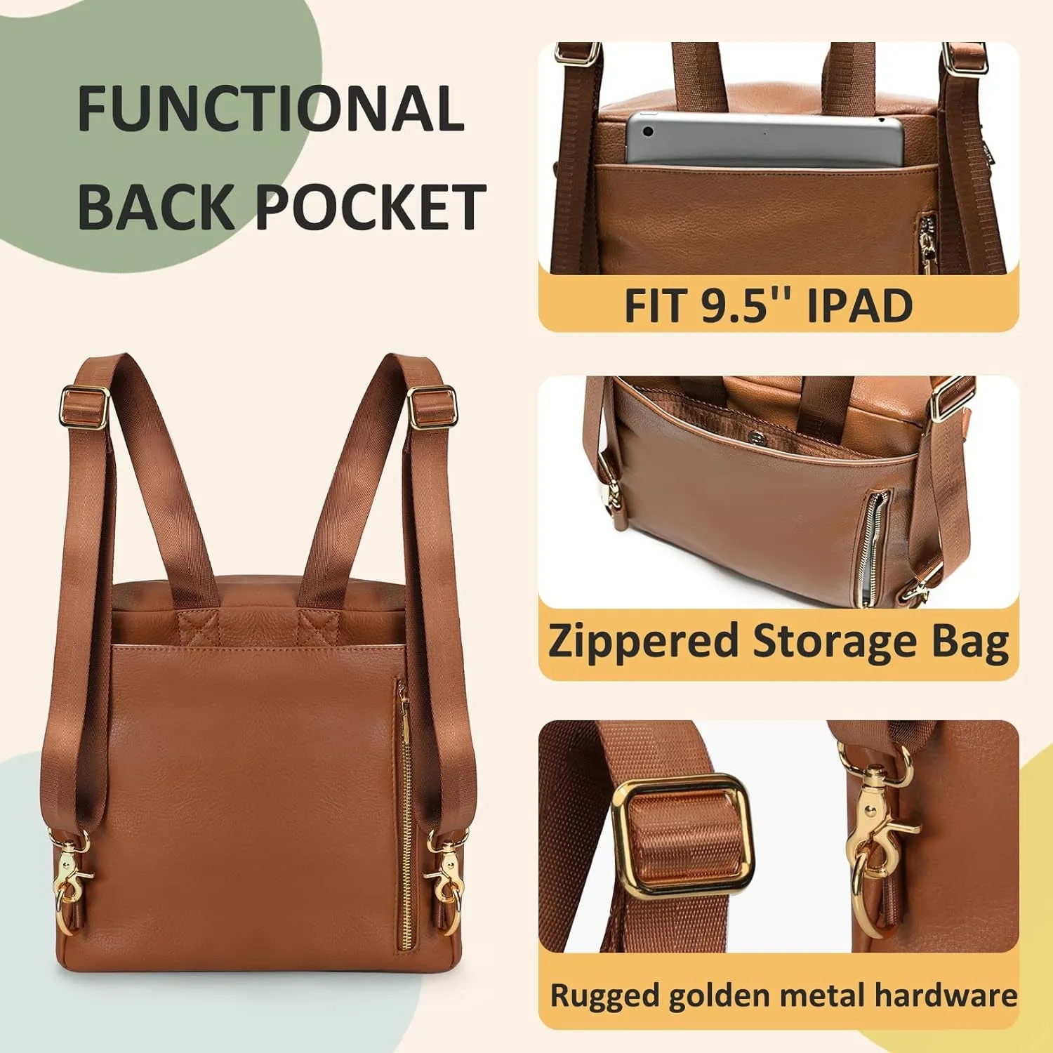 Small Diaper Bag Mini Diaper Bag by , Leather Diaper Bag Backpack with 13 Diaper Bag Organizers,2 Insulated Pockets, and Shoulder Strap(Brown)