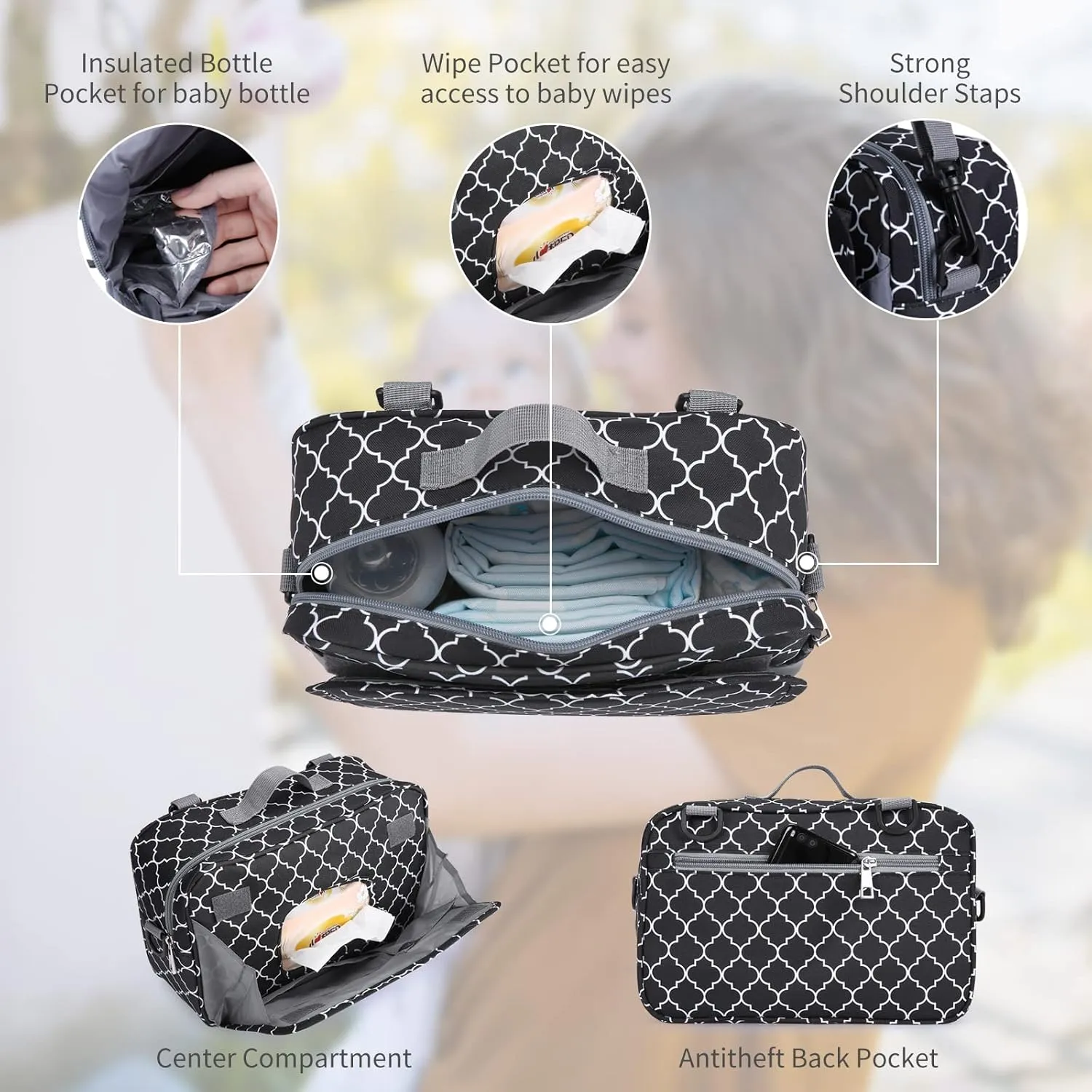 Small Diaper Bag, Mini Stroller Organizer Accessory with Wipe Pockets Caddy Parent Console with Hook Fit All Strollers, Black