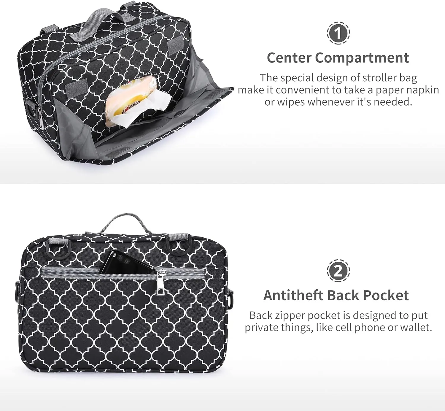 Small Diaper Bag, Mini Stroller Organizer Accessory with Wipe Pockets Caddy Parent Console with Hook Fit All Strollers, Black