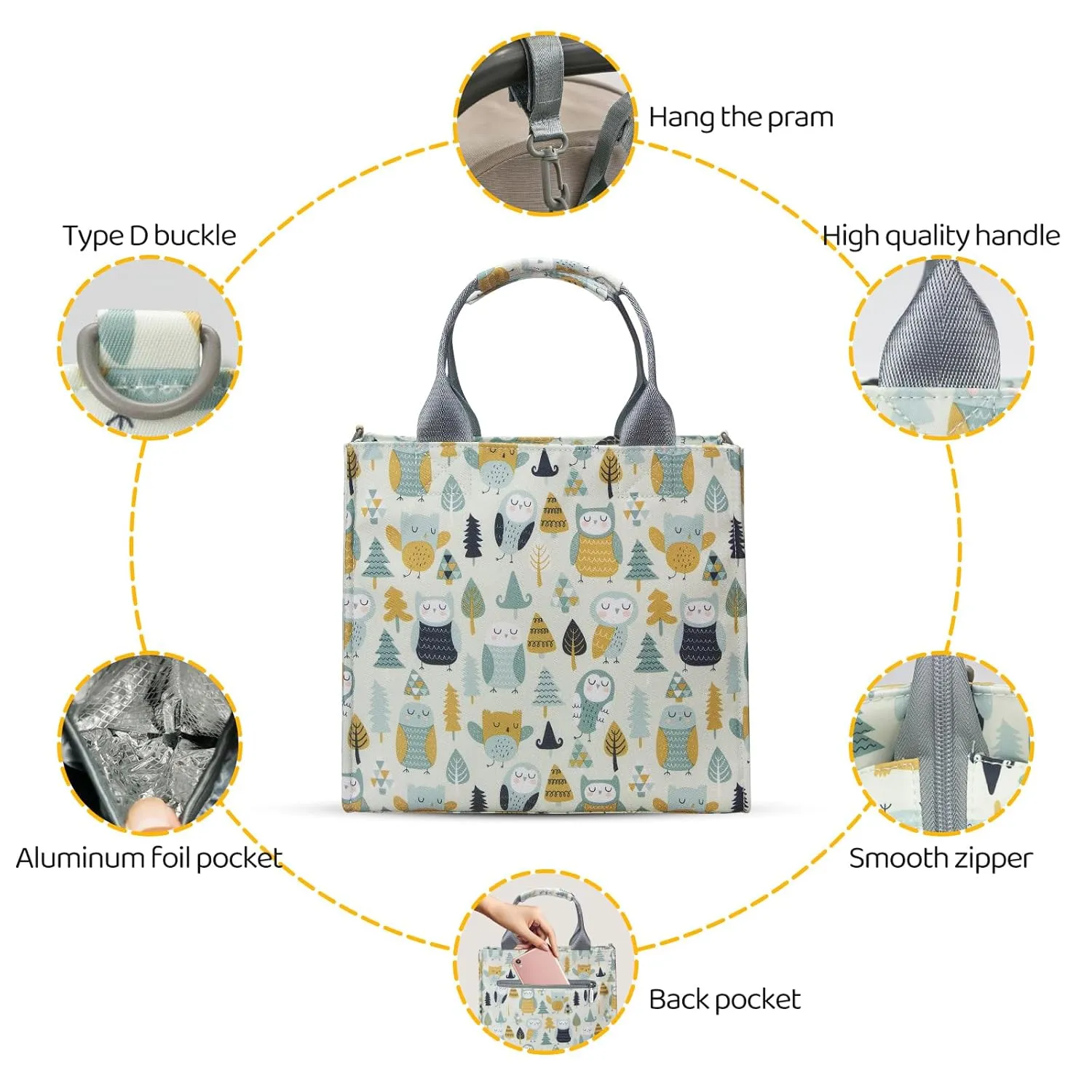 Small Diaper Bags Waterproof Travel Tote Mini Diapers Bag Multi-Function Baby Handbag Crossbody Purse (owl)
