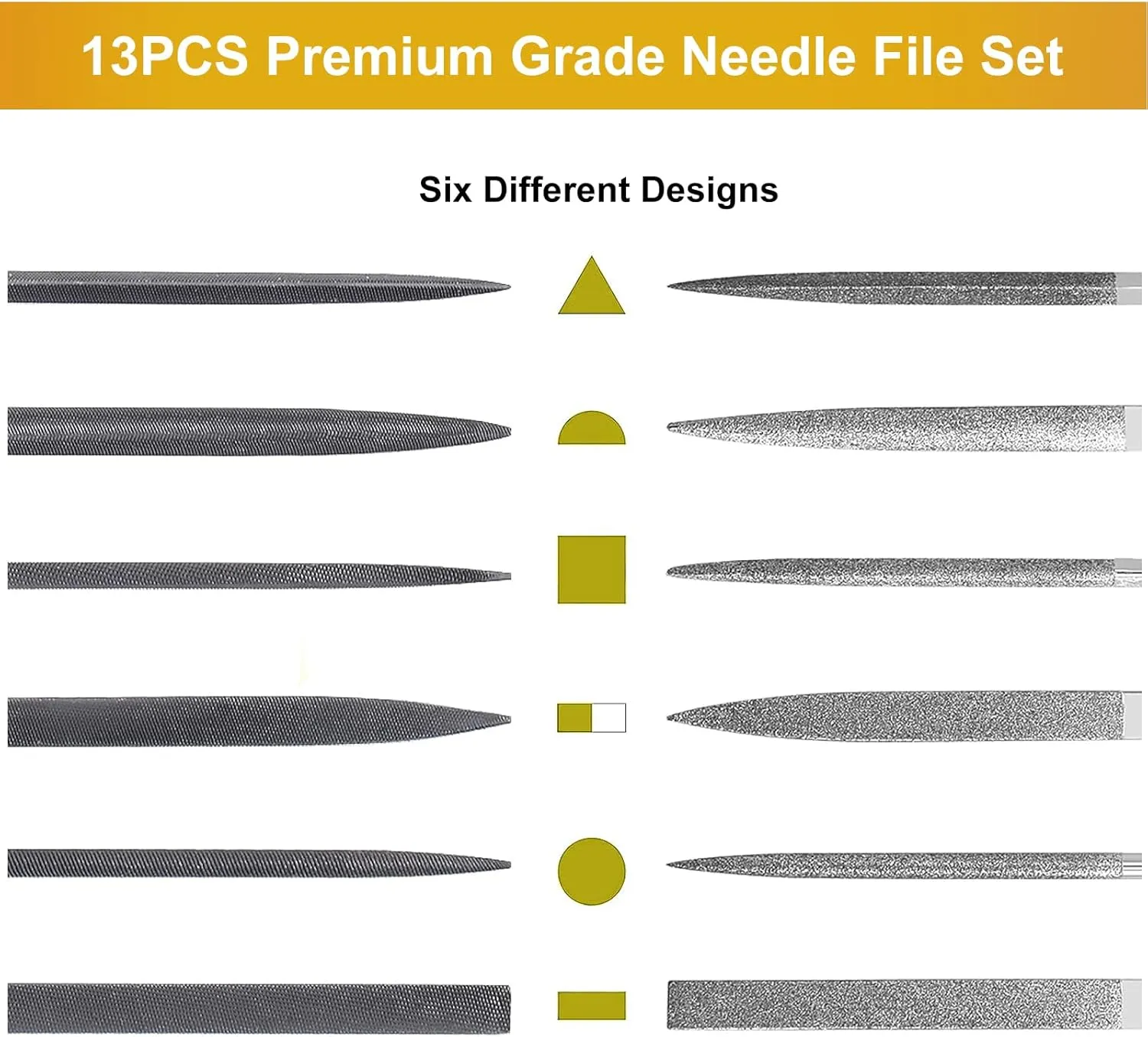 Small File Set, Needle Diamond File 13PCS, 6pcs Jewlers Files & 6pcs Steel Files Precision Metal Work, Woodworking, Plastic Carving Tool with Steel Brush and Carry Case