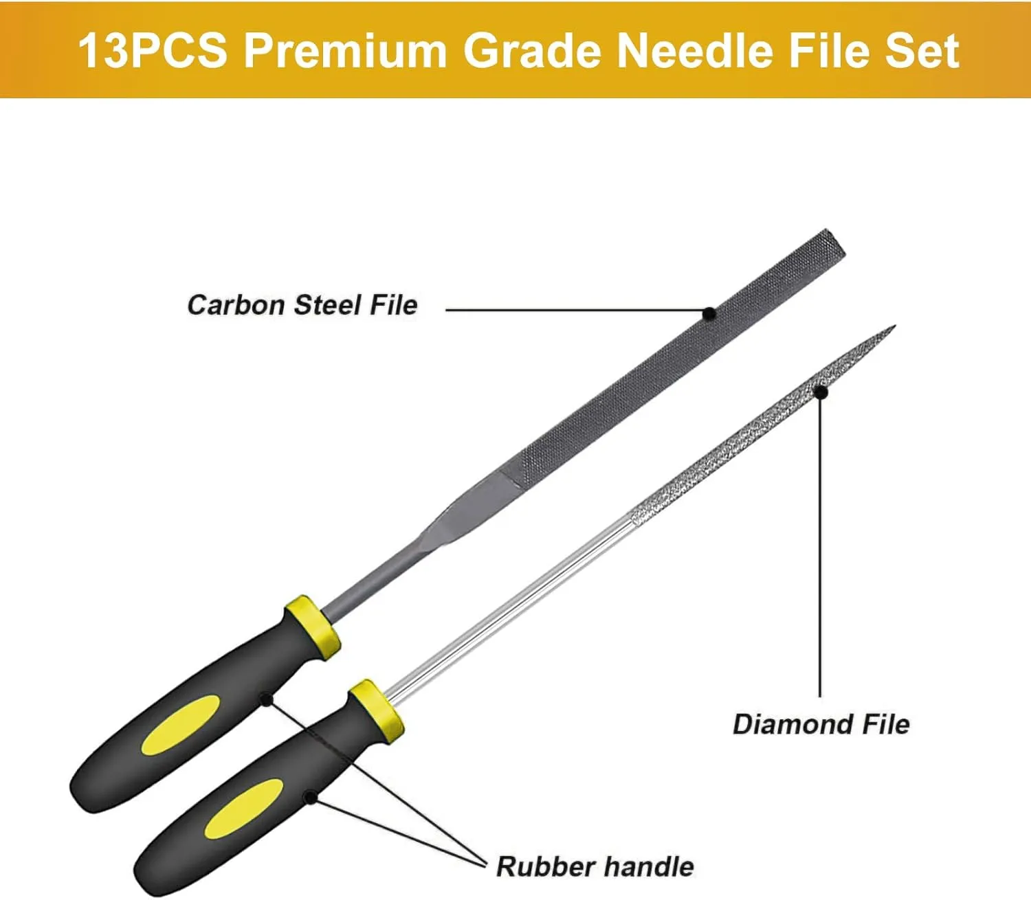 Small File Set, Needle Diamond File 13PCS, 6pcs Jewlers Files & 6pcs Steel Files Precision Metal Work, Woodworking, Plastic Carving Tool with Steel Brush and Carry Case
