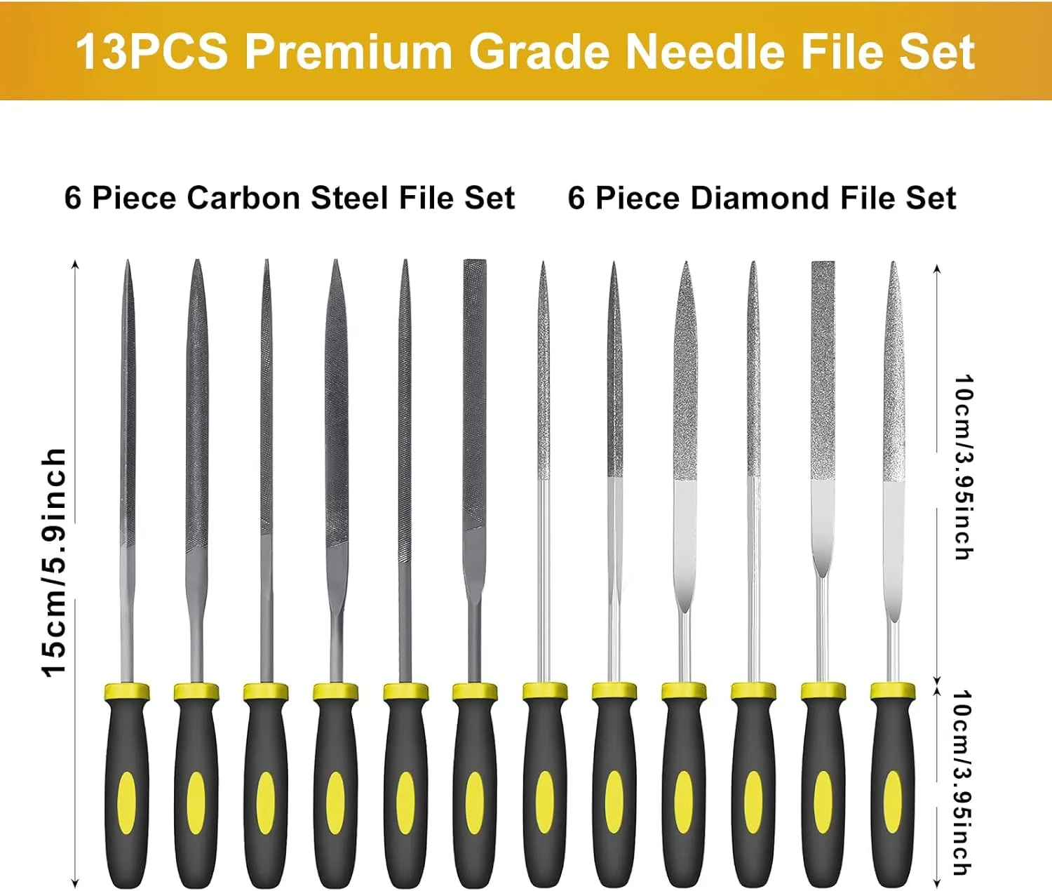 Small File Set, Needle Diamond File 13PCS, 6pcs Jewlers Files & 6pcs Steel Files Precision Metal Work, Woodworking, Plastic Carving Tool with Steel Brush and Carry Case