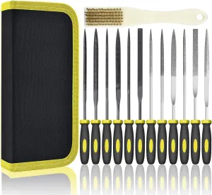 Small File Set, Needle Diamond File 13PCS, 6pcs Jewlers Files & 6pcs Steel Files Precision Metal Work, Woodworking, Plastic Carving Tool with Steel Brush and Carry Case