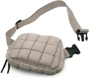 Small Puffer Fanny Pack for Women Quilted Crossbody Belt Bag for Traveling Running Workout