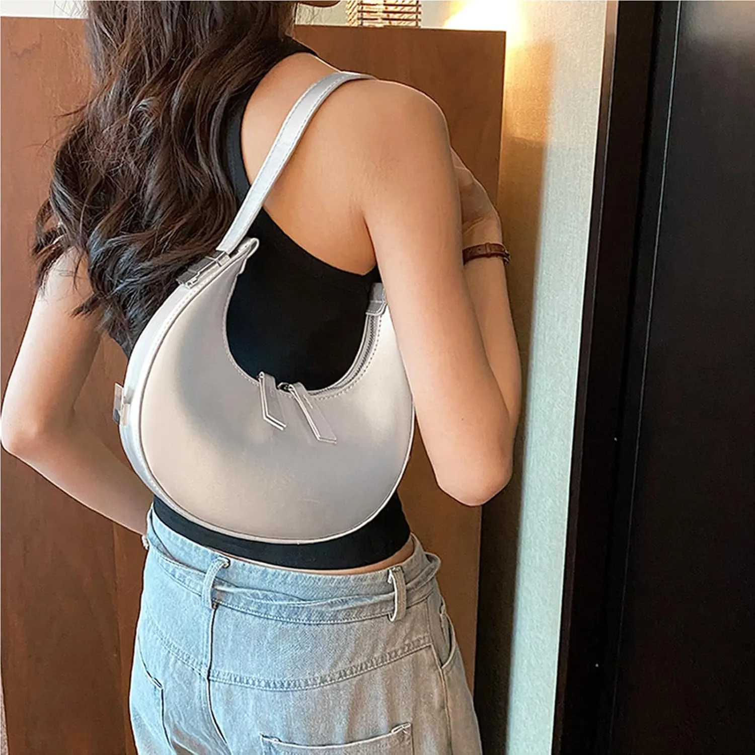 Small Purse for women,Trendy Cute Shoulder Bags Small Clutch Hobo Tote Handbag With Double Zipper Closure