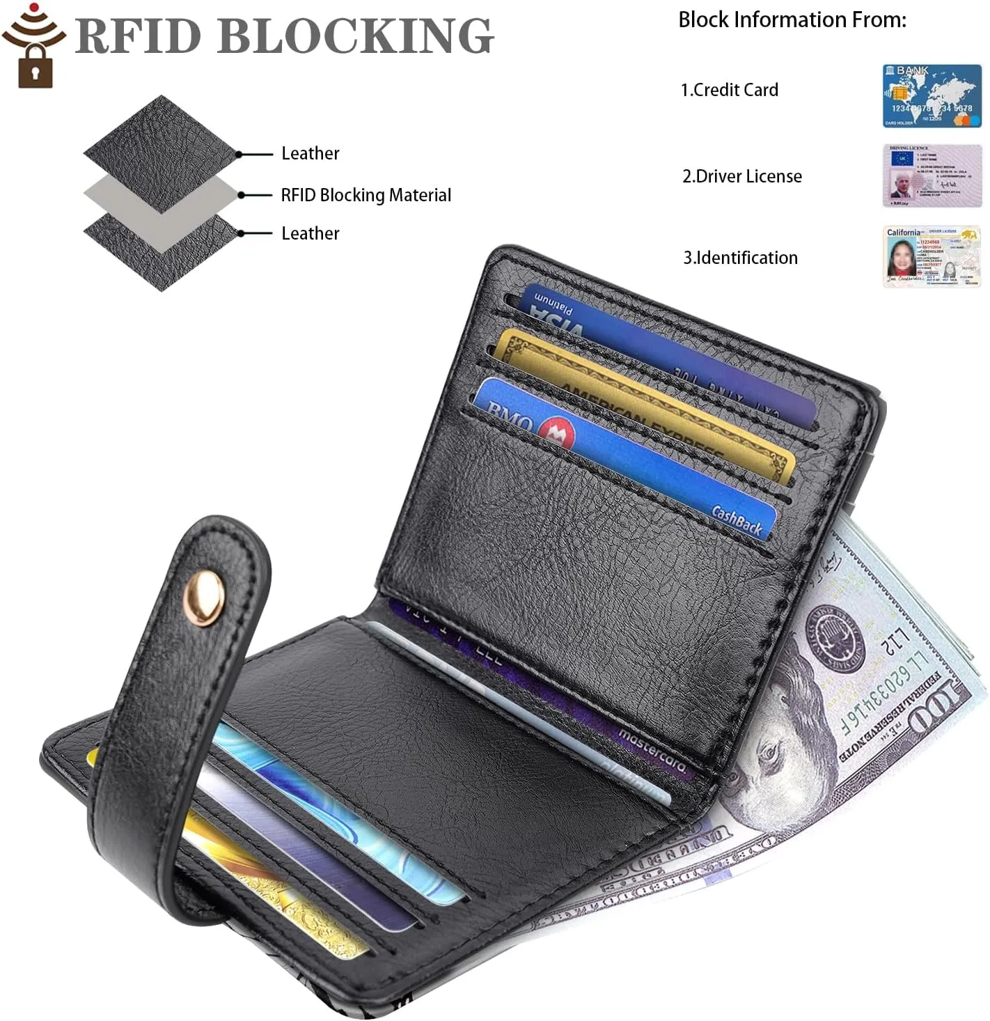 Small Wallets for Women Slim Minimalistfor Bifold Credit Card Holder for Pocket or Purse, Black Butterflies
