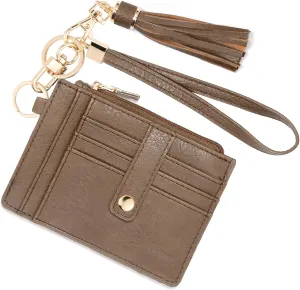Small Wristlet Wallets for Women RFID Credit Card Holder Wallet Keychain Wristlet Wallet Credit Card Wallets for Women (Clay Brown)