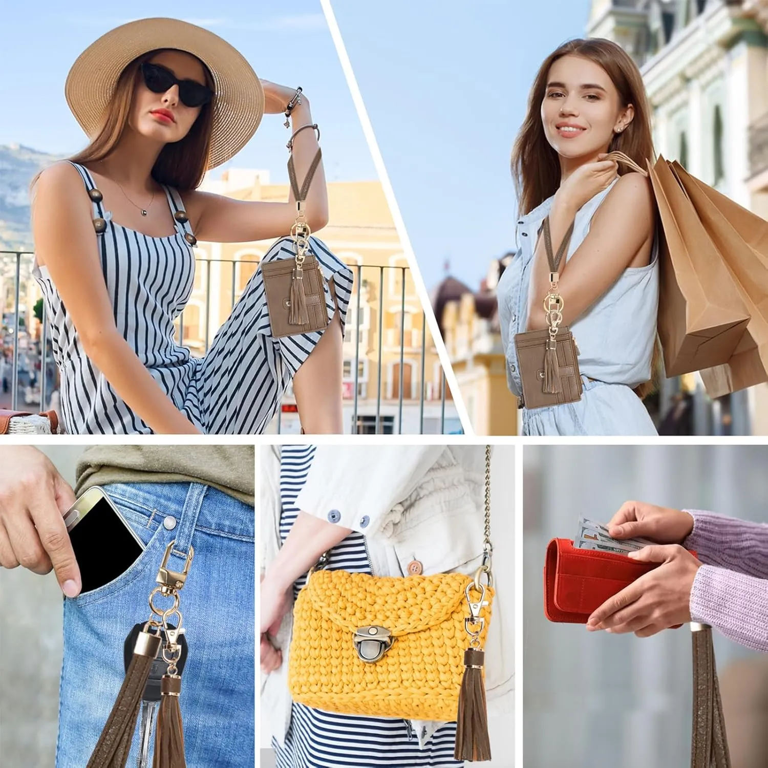Small Wristlet Wallets for Women RFID Credit Card Holder Wallet Keychain Wristlet Wallet Credit Card Wallets for Women (Clay Brown)