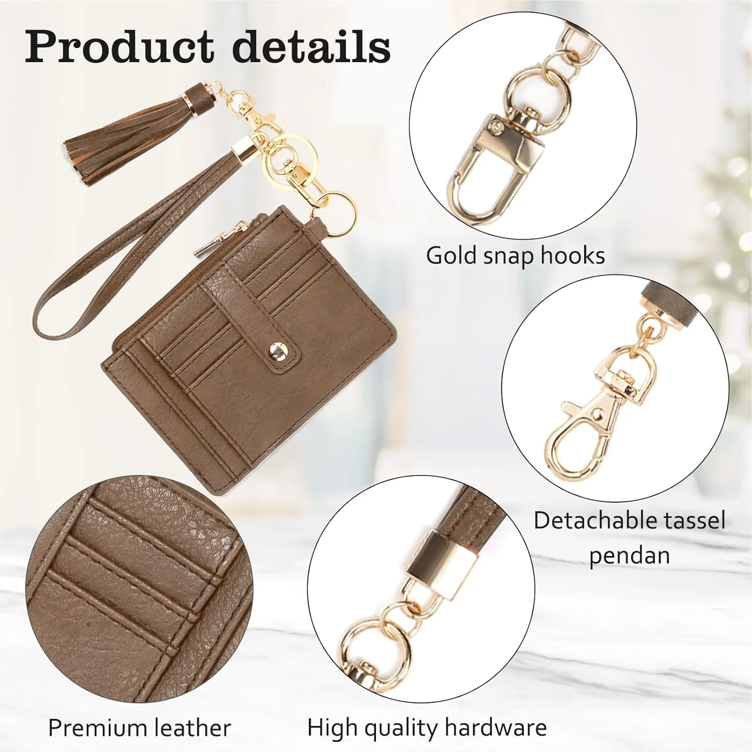 Small Wristlet Wallets for Women RFID Credit Card Holder Wallet Keychain Wristlet Wallet Credit Card Wallets for Women (Clay Brown)