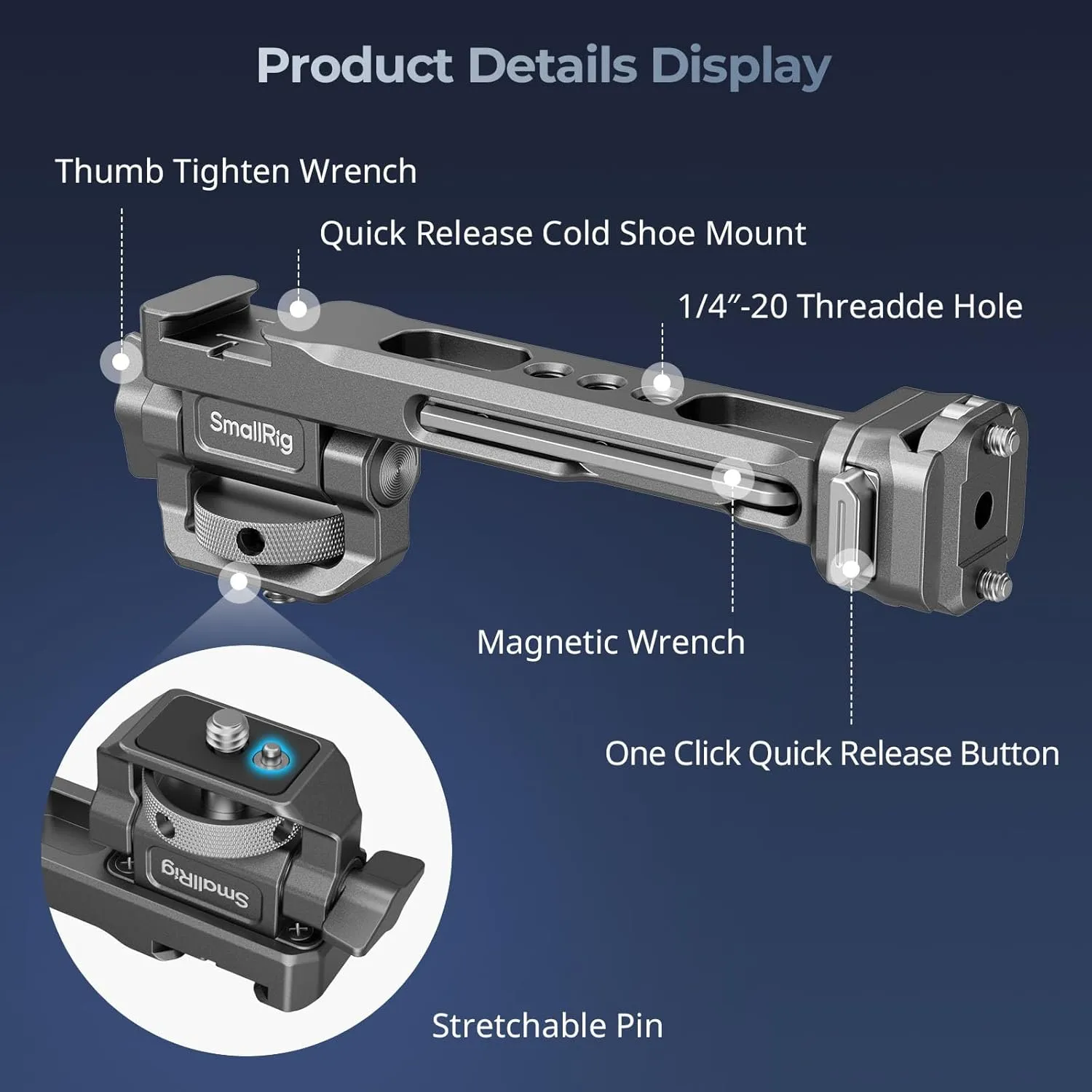 SMALLRIG HawkLock Quick Release Adjustable Camera Monitor Mount, NATO Rail and Cold Shoe, Tilt 165° Adjustable, for DJI RS 4 Mini/RS 4 Pro/RS 4 /RS 3 Mini/RS 3 Pro/RS 3 /RSC 2 /RS 2 Stabilizers