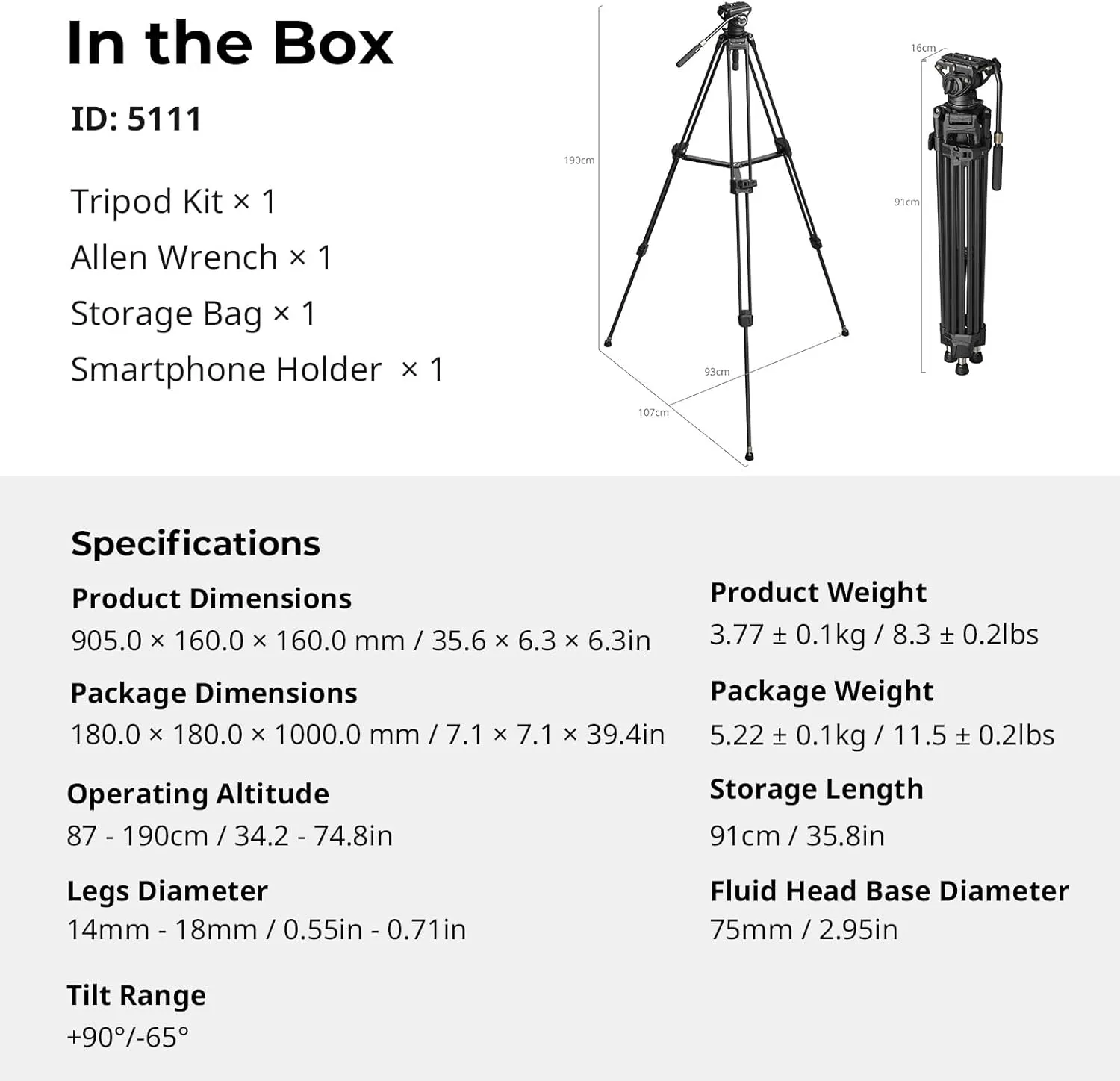 SmallRig Heavy-Duty Carbon Fiber Tripod with FreeSpeed One-Step Height Adjust, 75" Tall, Fluid Head, Dual-Mode QR Plate for DJI/MFT, Load up to 17lbs, Professional Video Tripod for Camera AD-80S