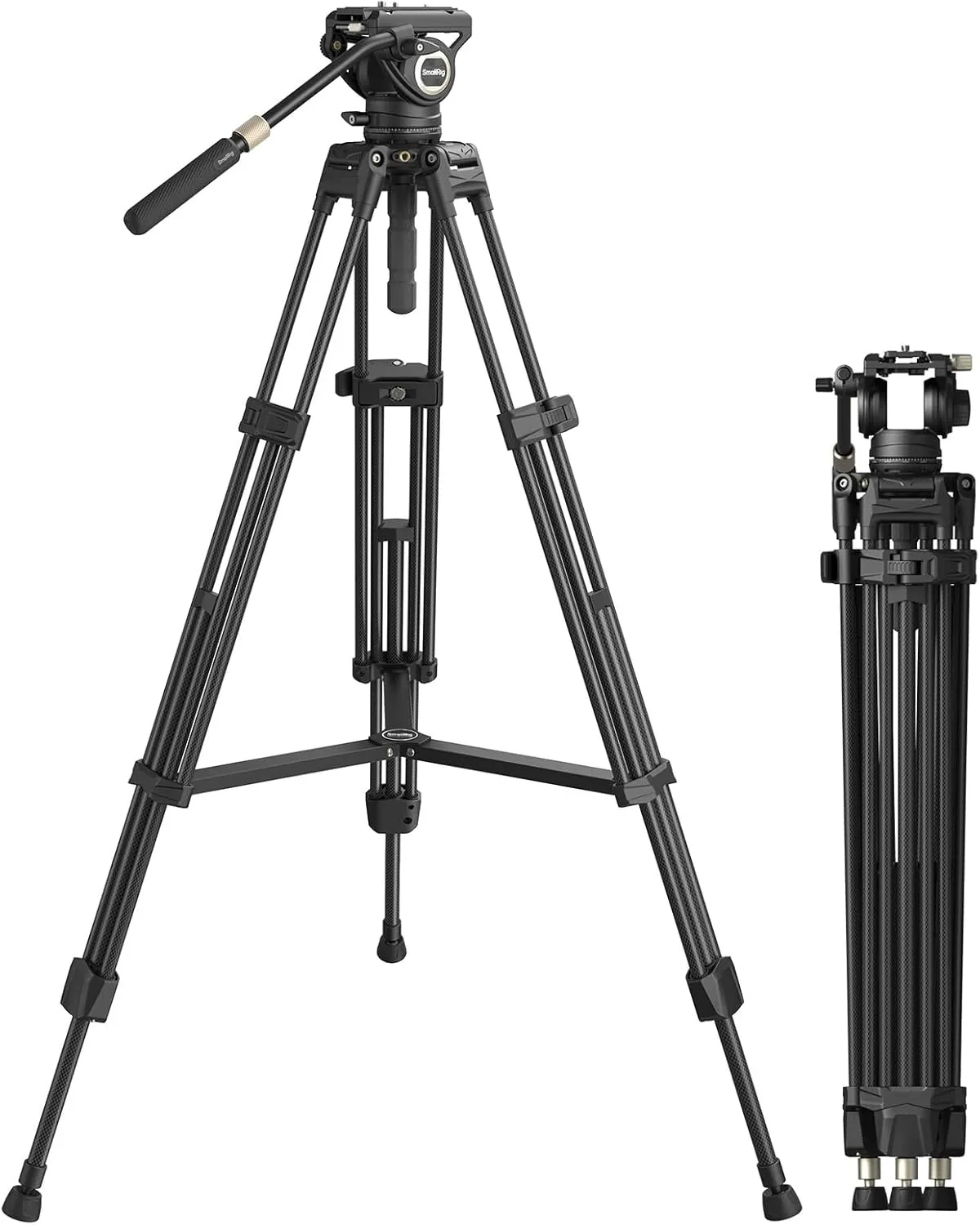 SmallRig Heavy-Duty Carbon Fiber Tripod with FreeSpeed One-Step Height Adjust, 75" Tall, Fluid Head, Dual-Mode QR Plate for DJI/MFT, Load up to 17lbs, Professional Video Tripod for Camera AD-80S